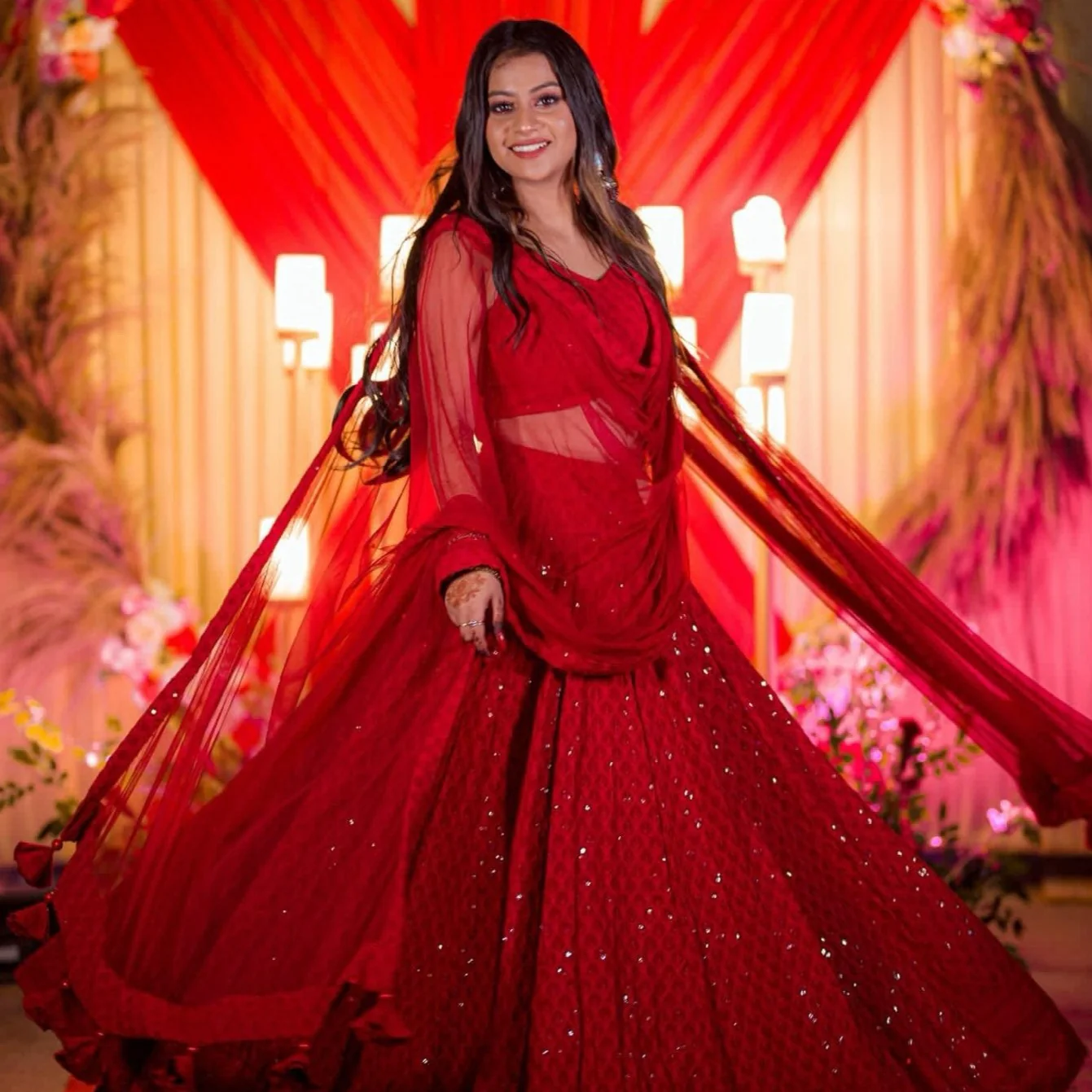 Bunaai Maroon Chikankari Lehenga Set - Woolfily