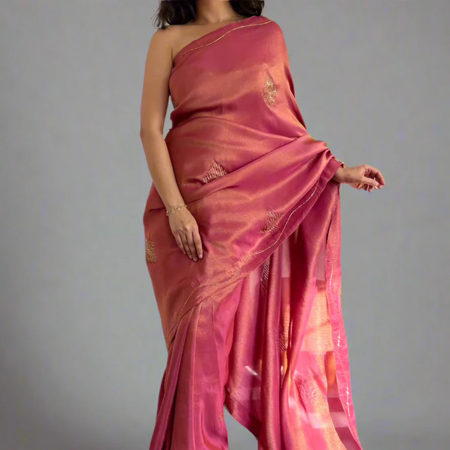 Ruby Radiance Tissue Saree - Woolfily