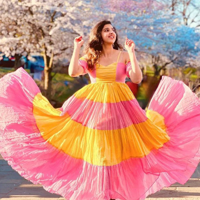 Bunaai Amelia Pink Yellow Maxi Dress - Woolfily