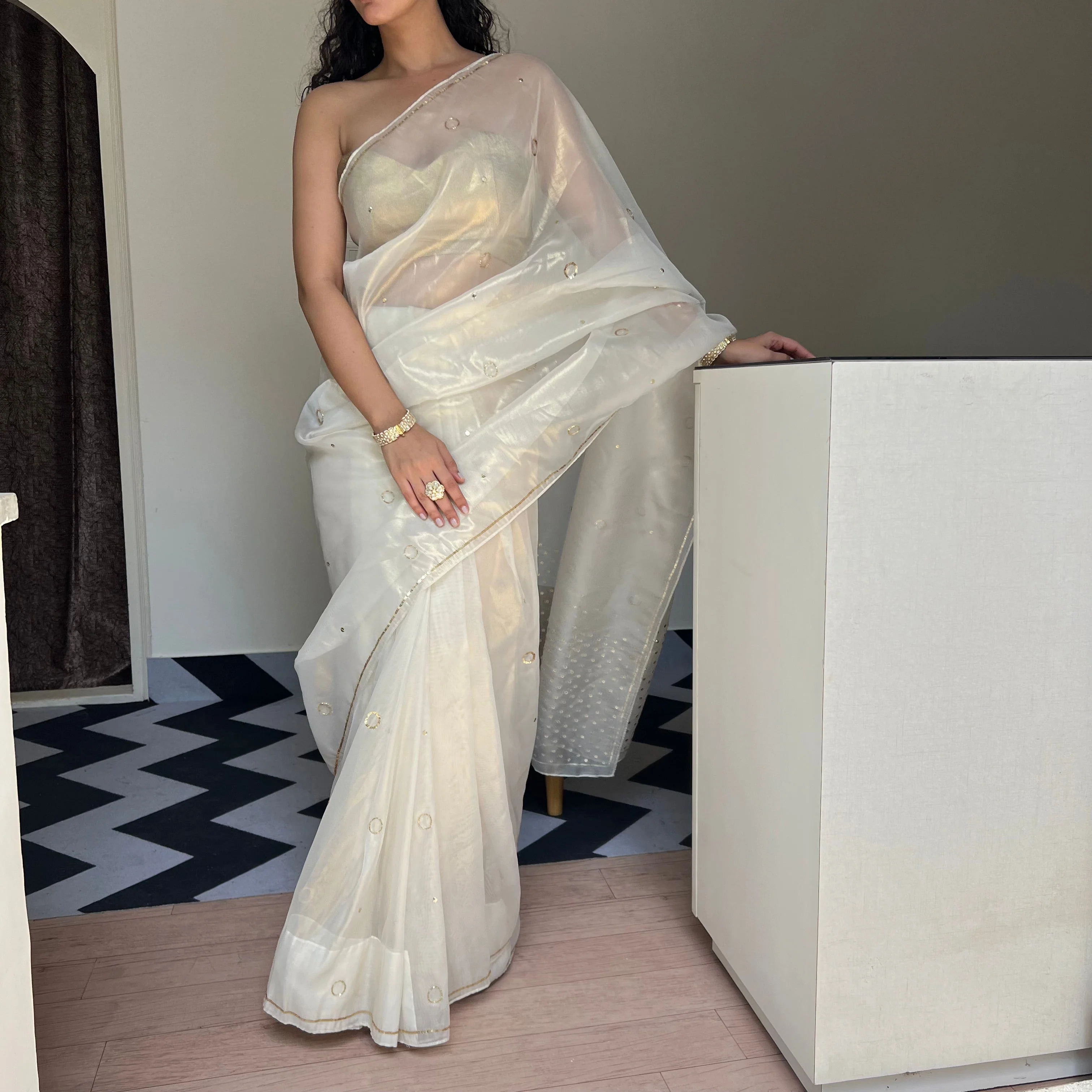 Ivory Grace Tissue Saree - Woolfily