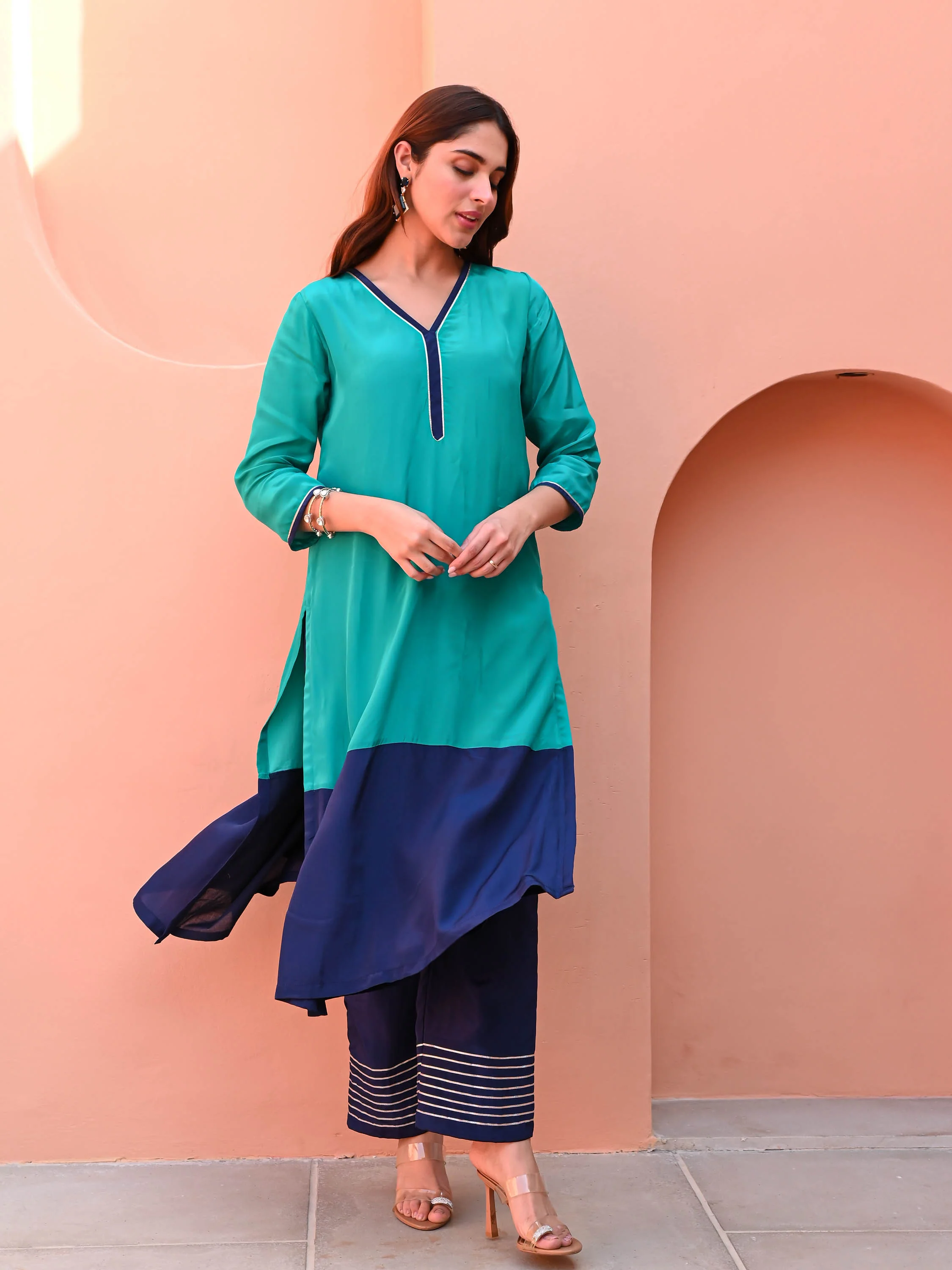 Sky Bright Silk Kurta Set - Woolfily