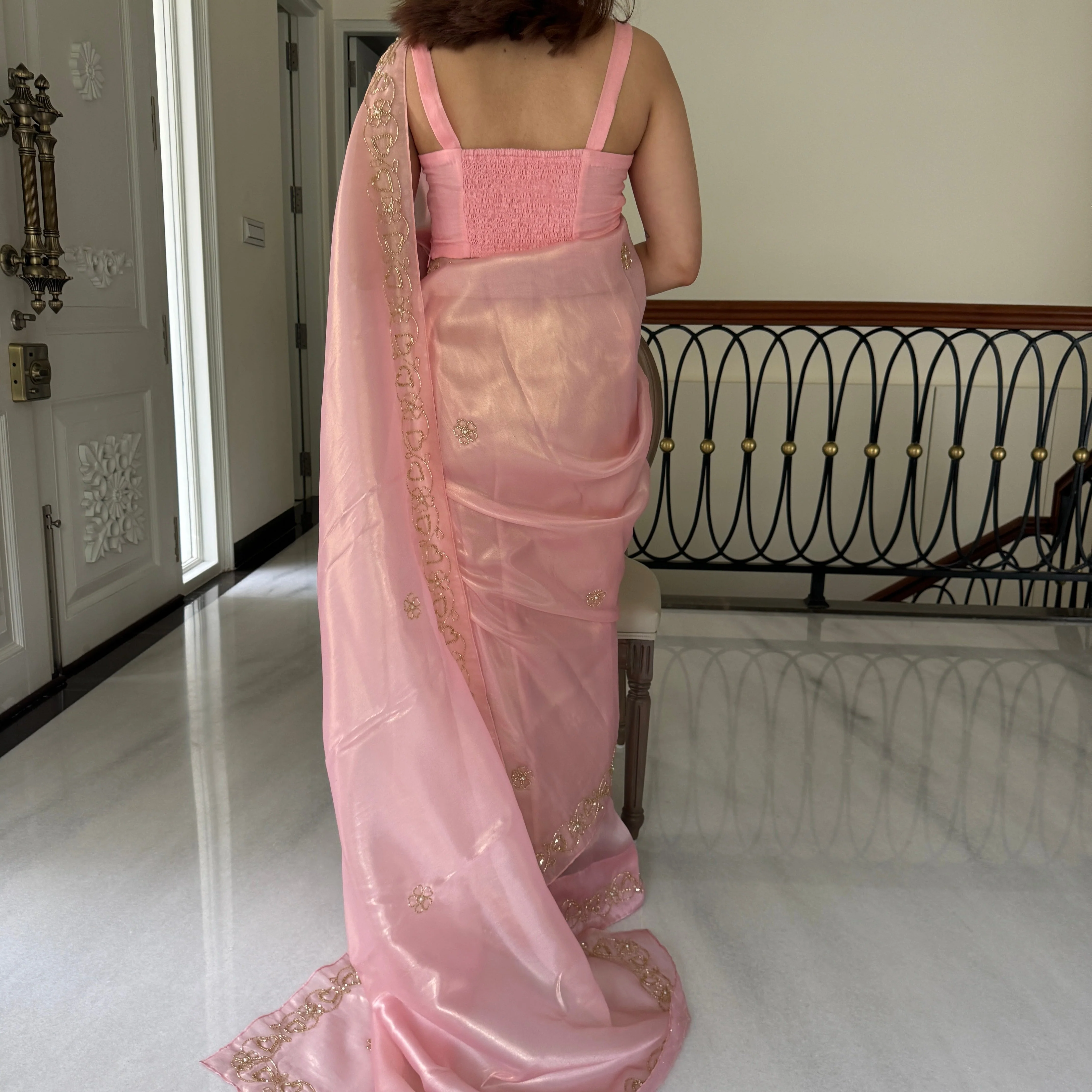 Petal Pink Shimmer Saree - Woolfily