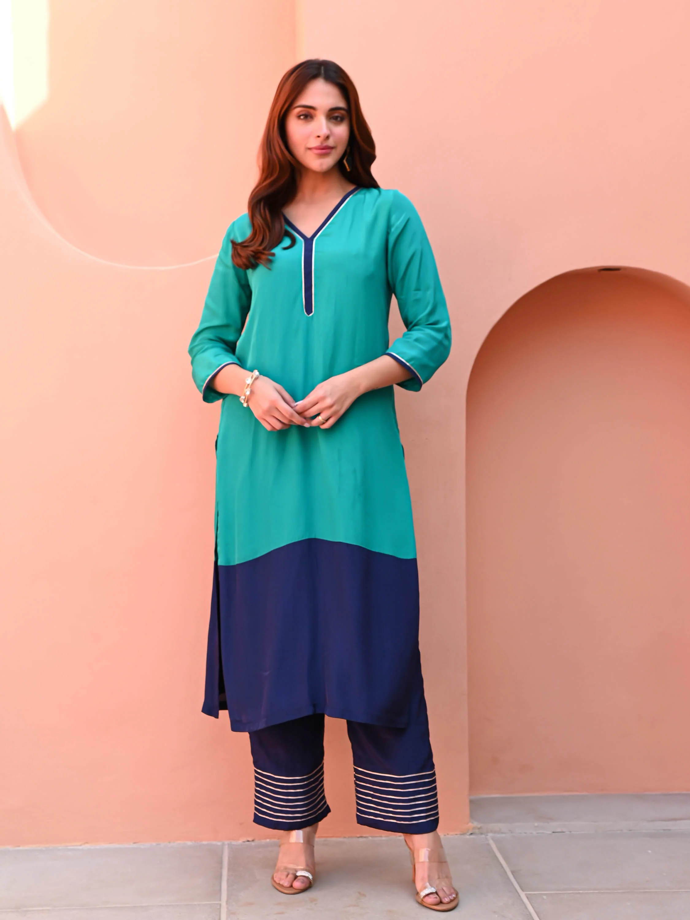 Sky Bright Silk Kurta Set - Woolfily