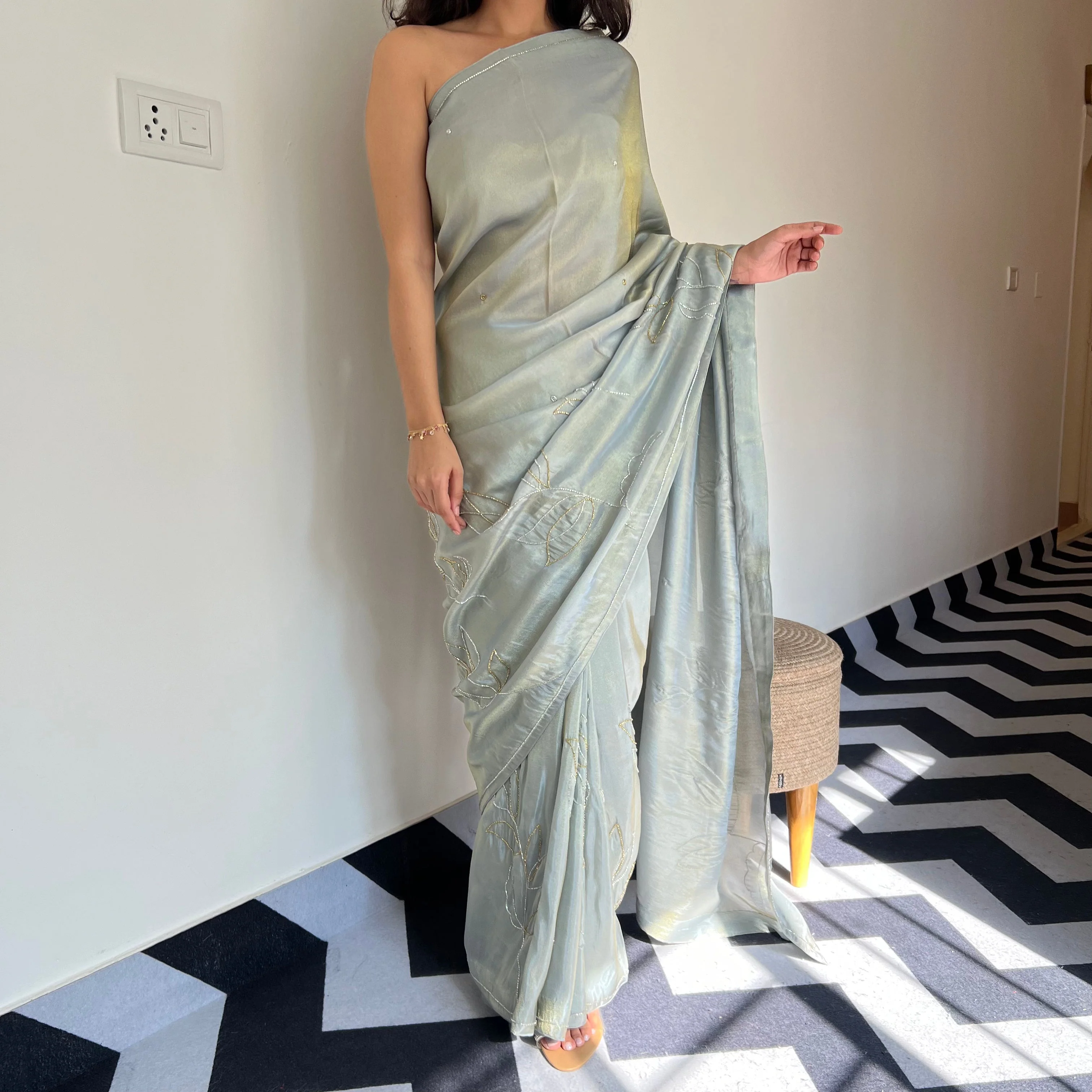 Ash Charm Tissue Saree - Woolfily