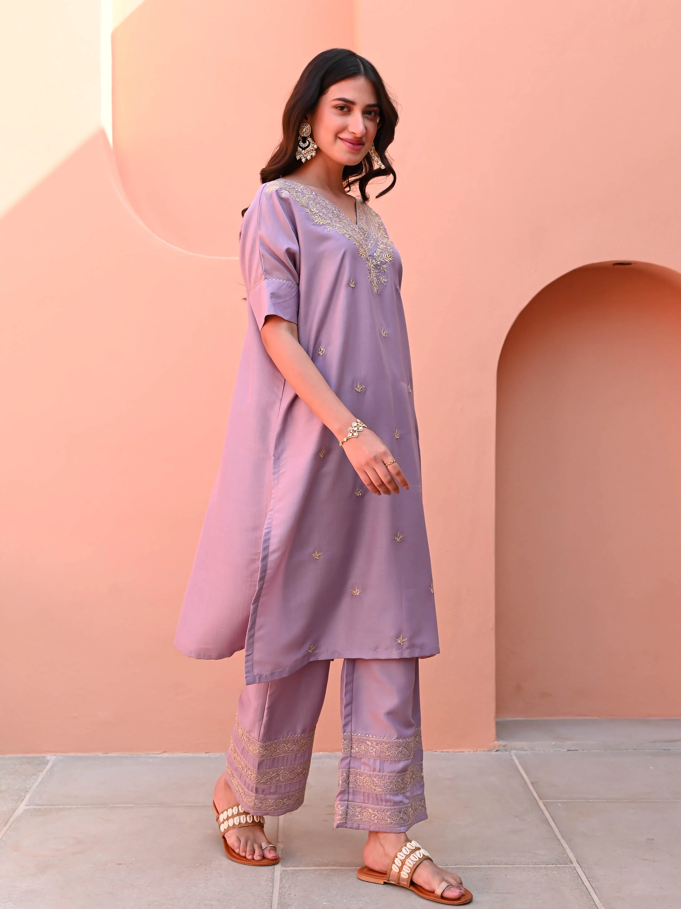 Purple Rose Silk Kurta Set - Woolfily