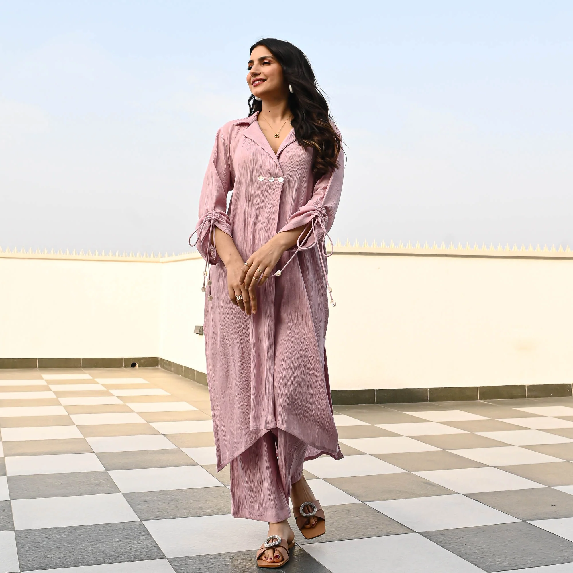 Bunaai Mauve Crushed Cotton Coord Set - Woolfily