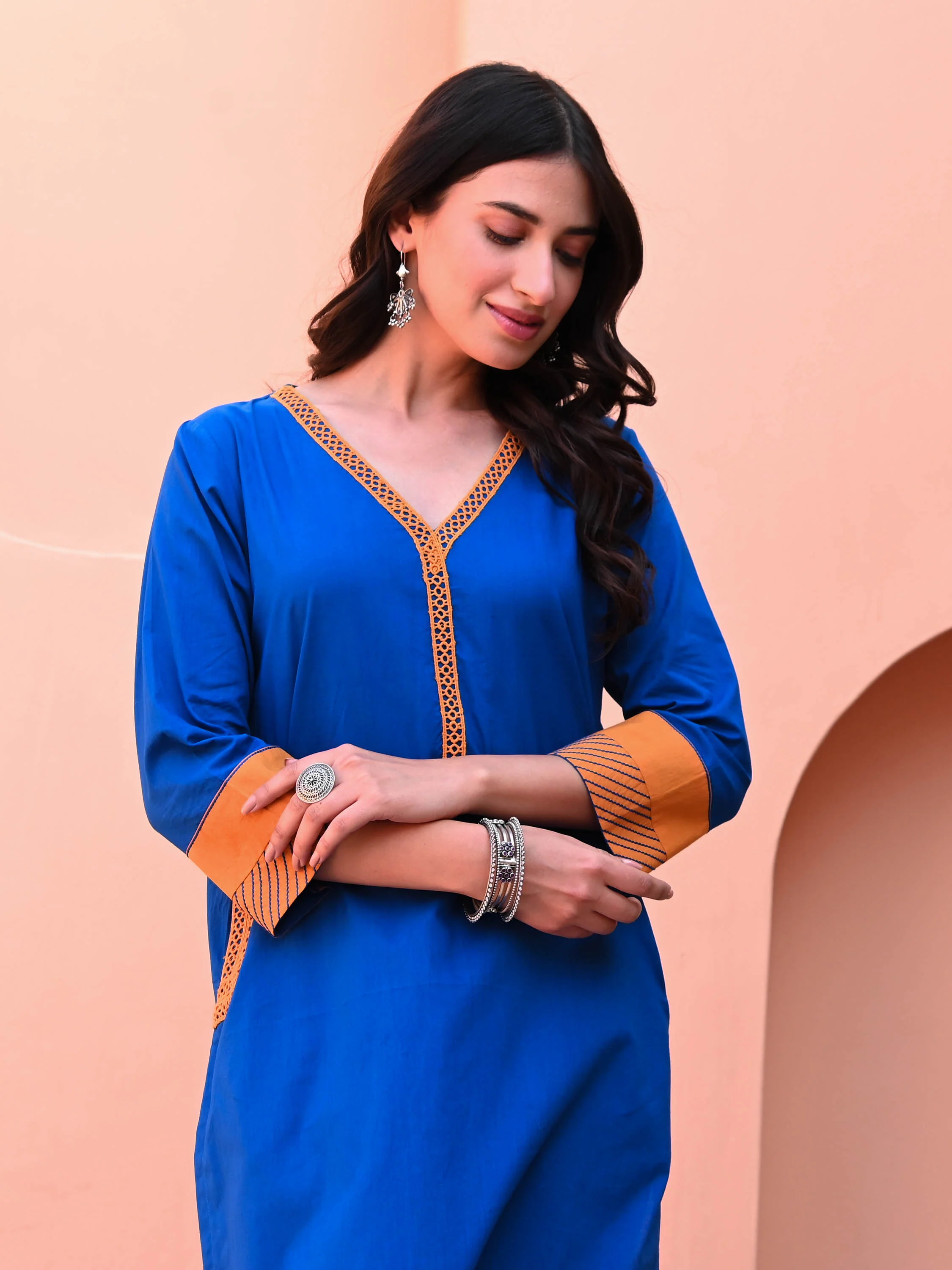 Victoria Blue Cotton Kurta Set - Woolfily