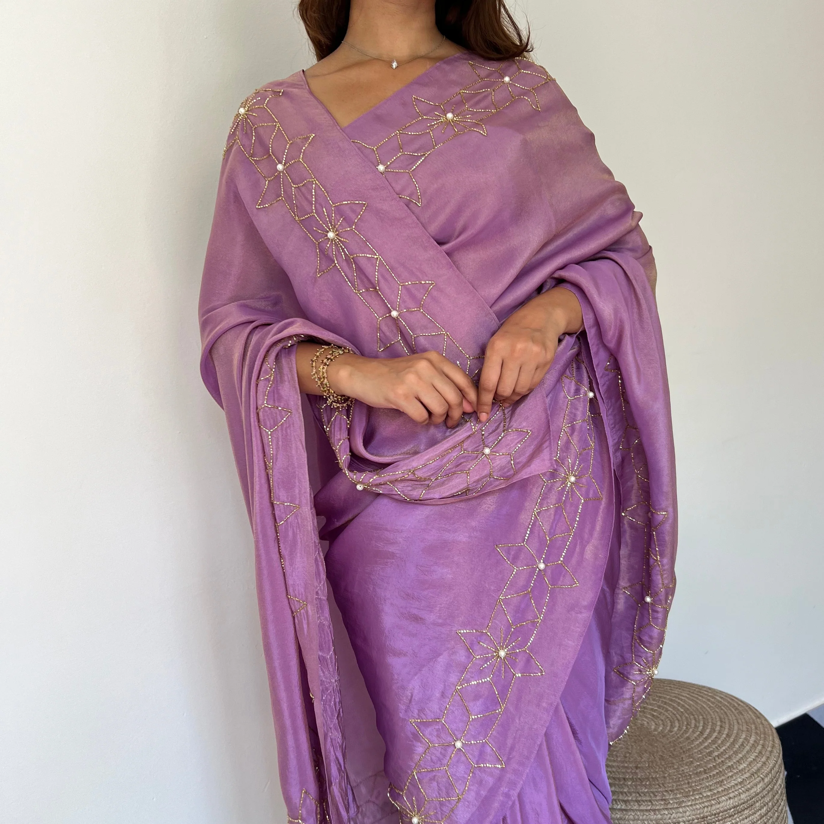 Starry Violet Tissue Saree - Woolfily