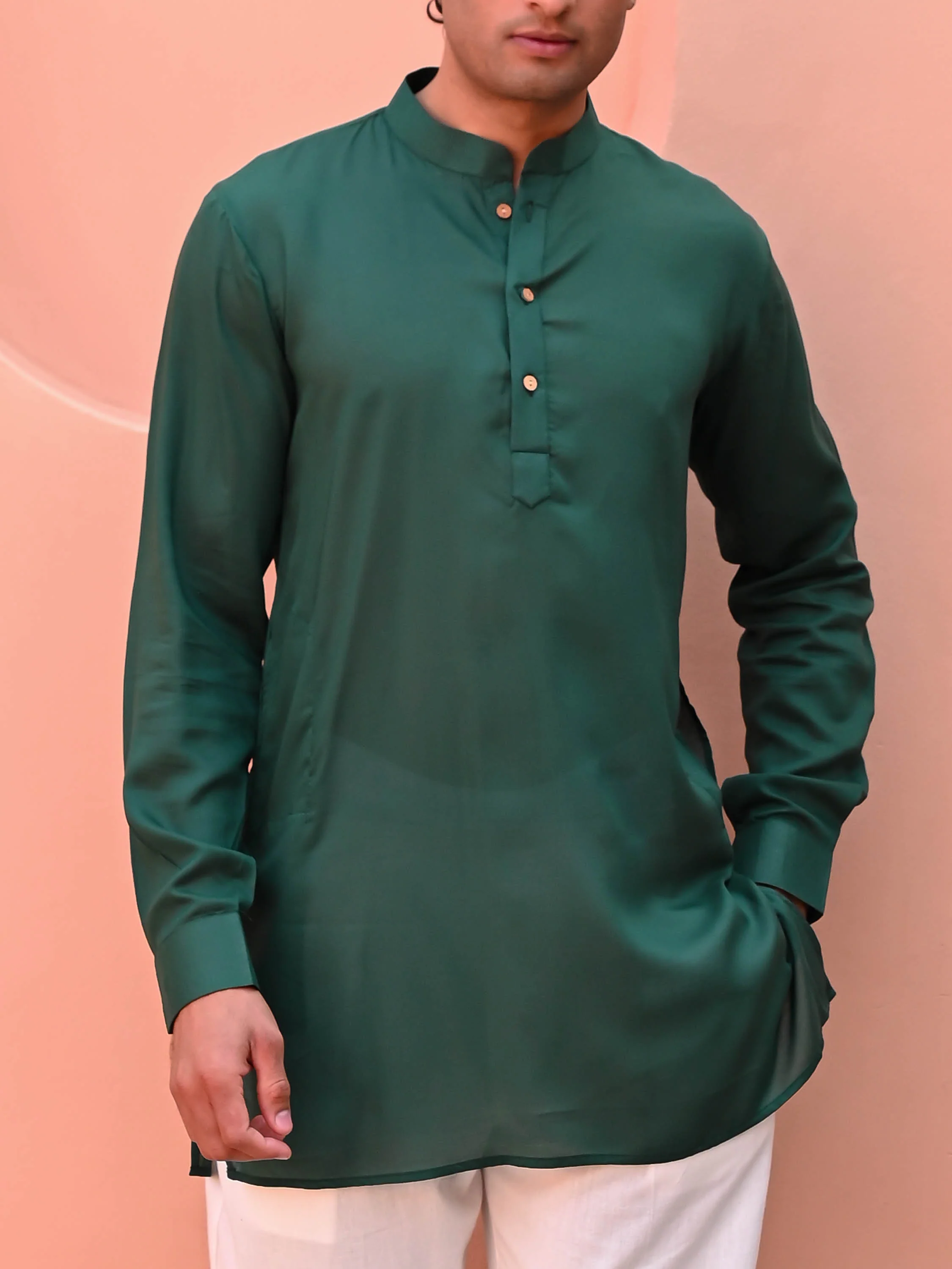 Deep Green Men Short Kurta - Woolfily