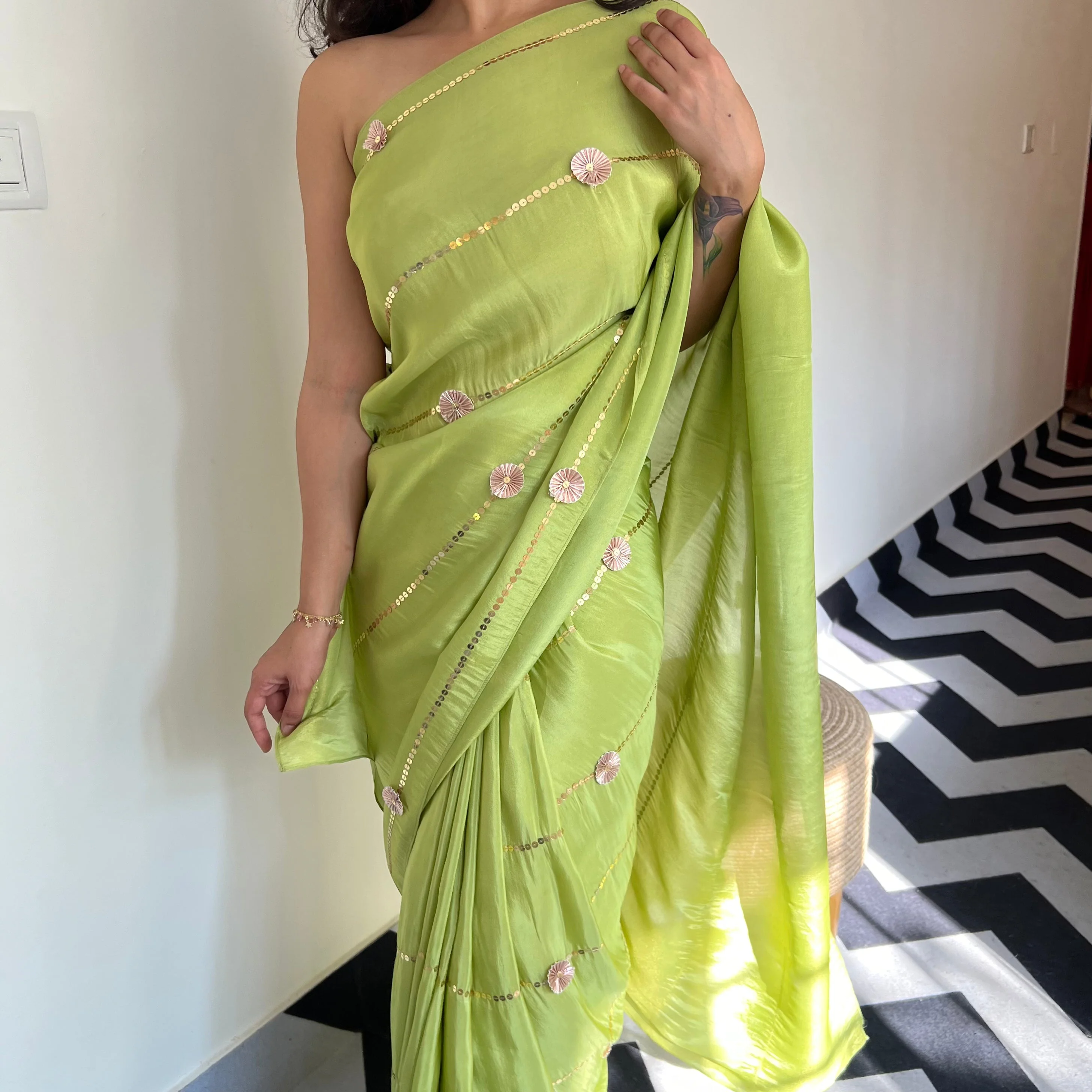 Mossy Charm Tissue Saree - Woolfily