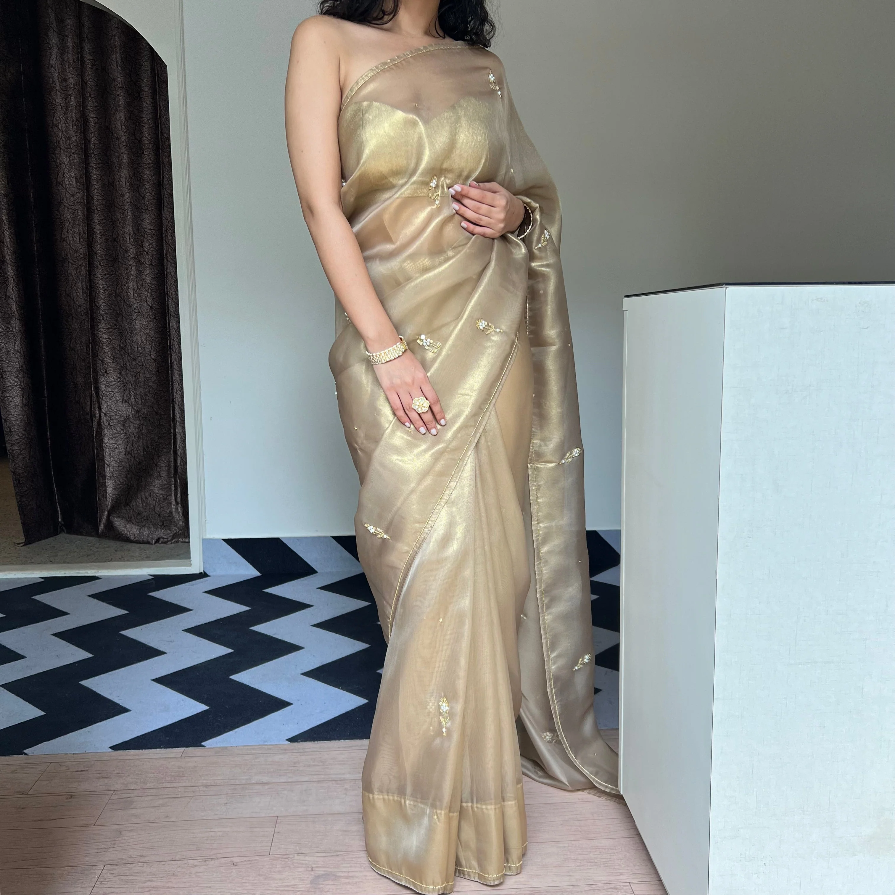 Gold Glamour Saree - Woolfily