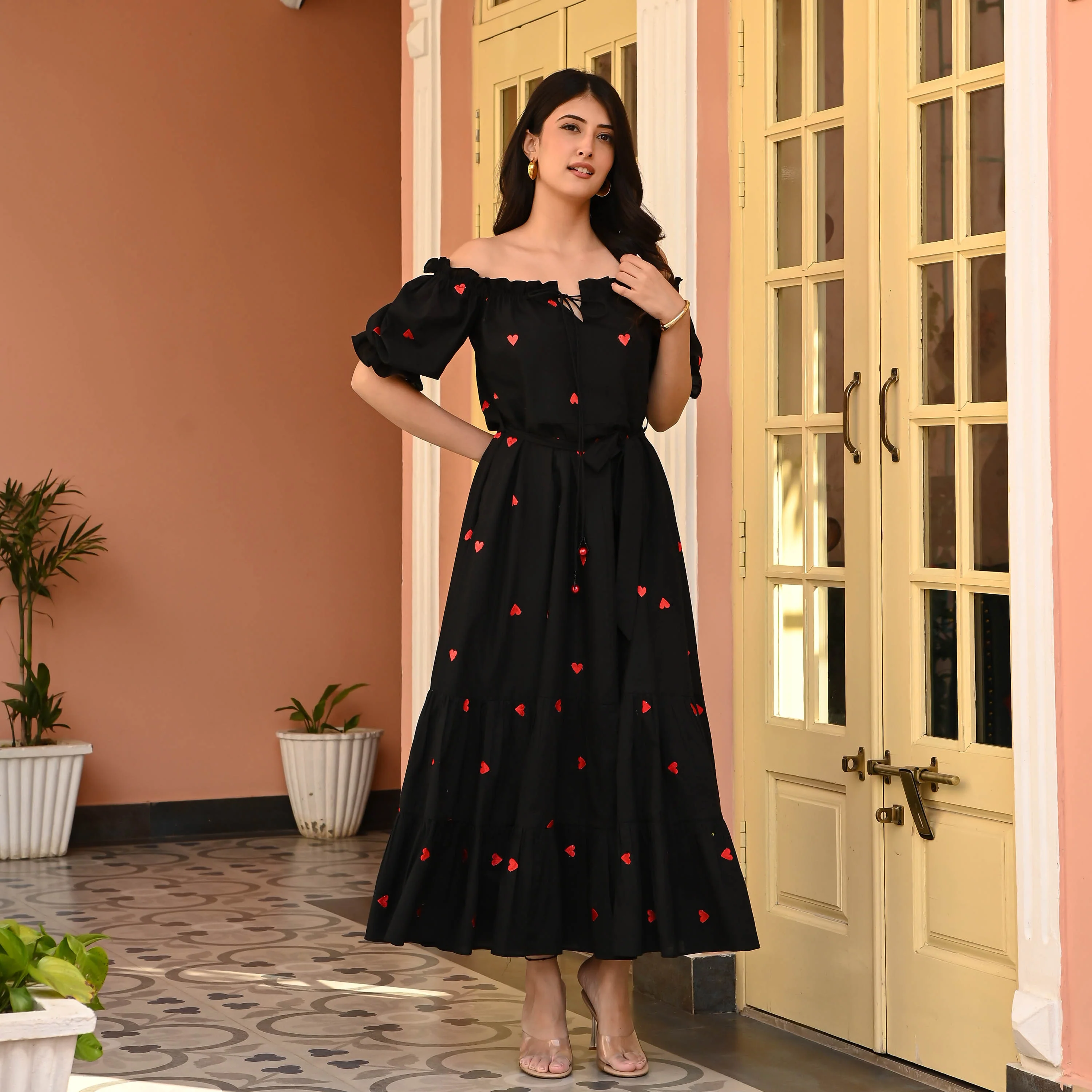 Bunaai Celestial Black Embroidered Cotton Dress - Woolfily