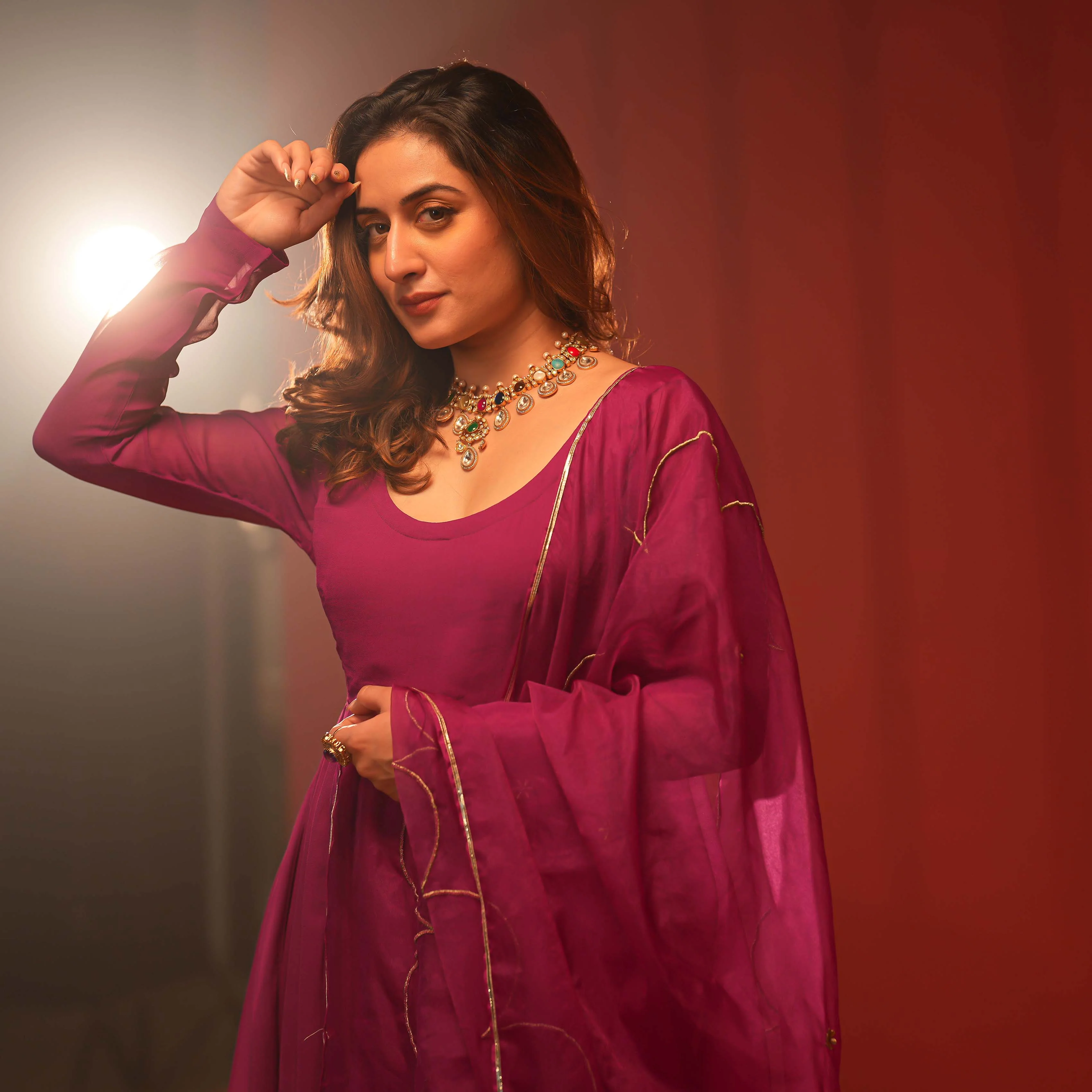 Bunaai Purple Dress with Dupatta - Woolfily