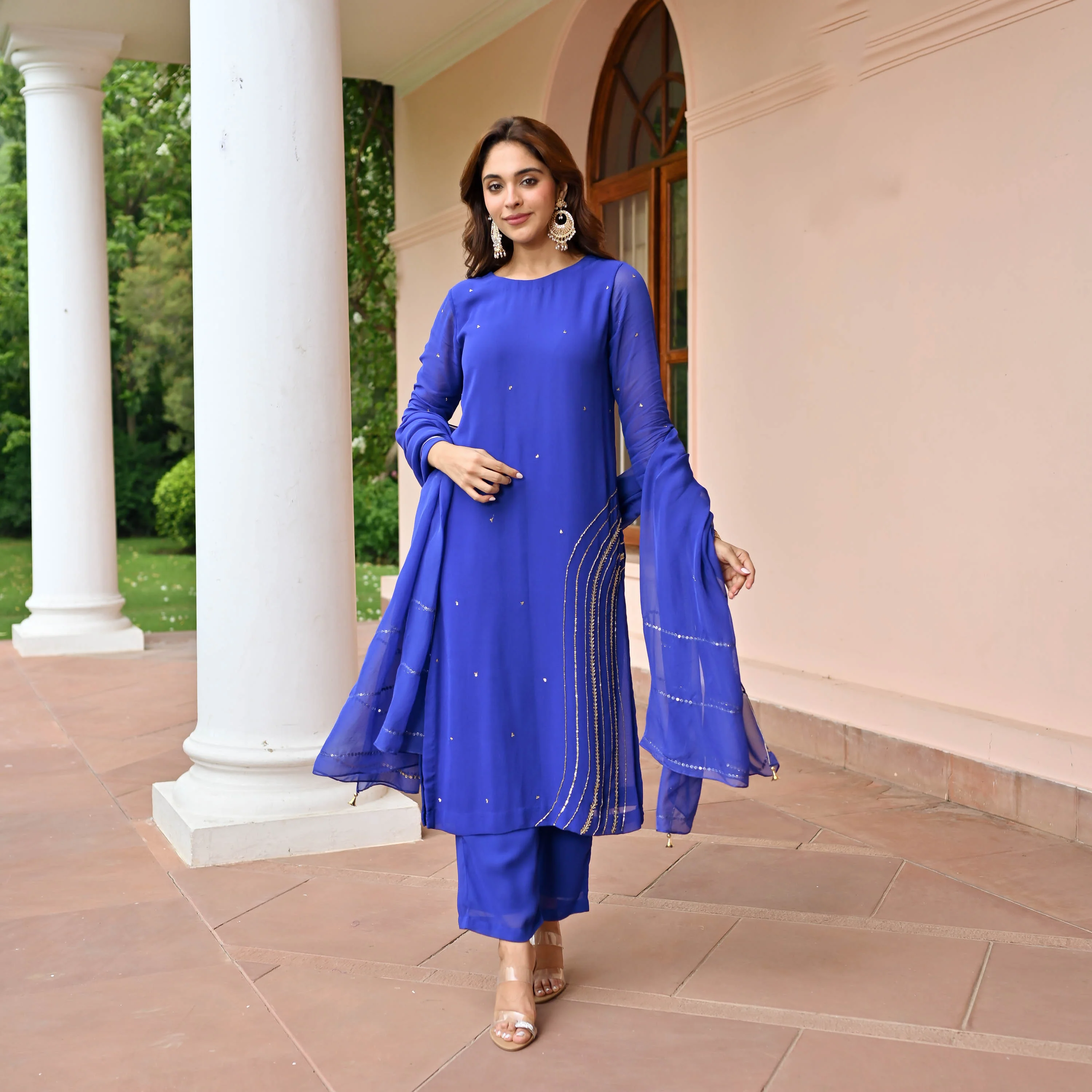 Blue Bliss Georgette Suit Set - Woolfily