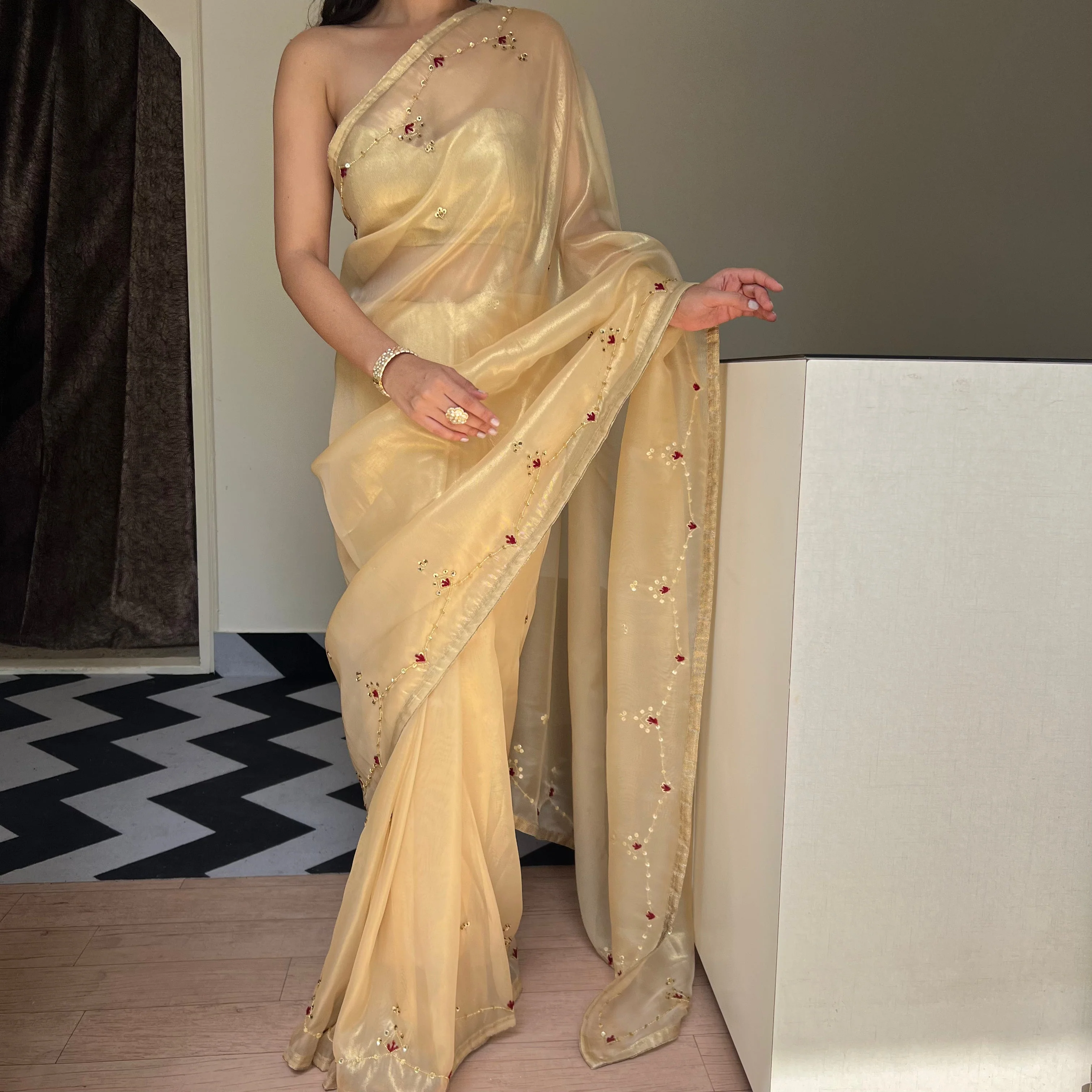 Golden Grace Saree - Woolfily