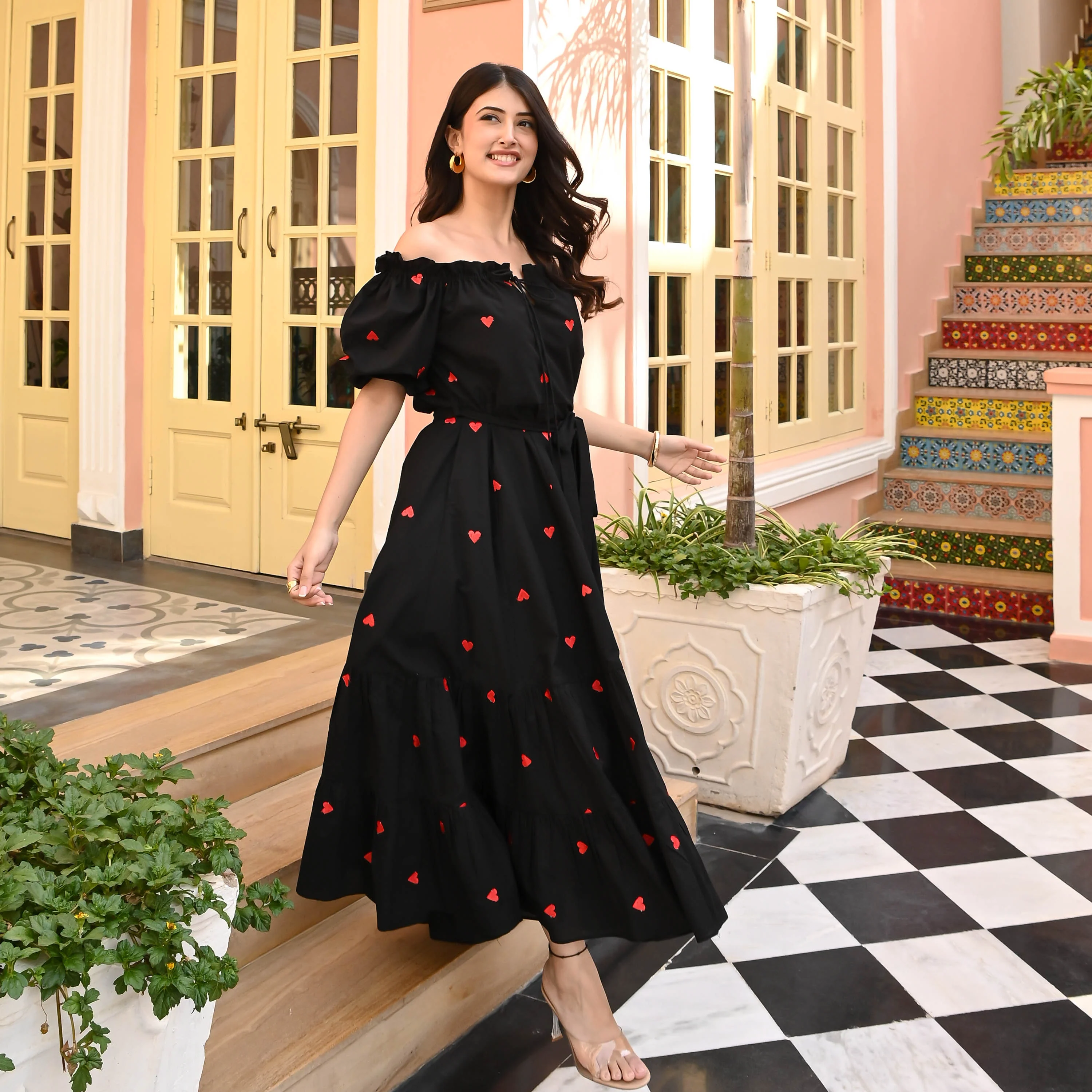 Bunaai Celestial Black Embroidered Cotton Dress - Woolfily
