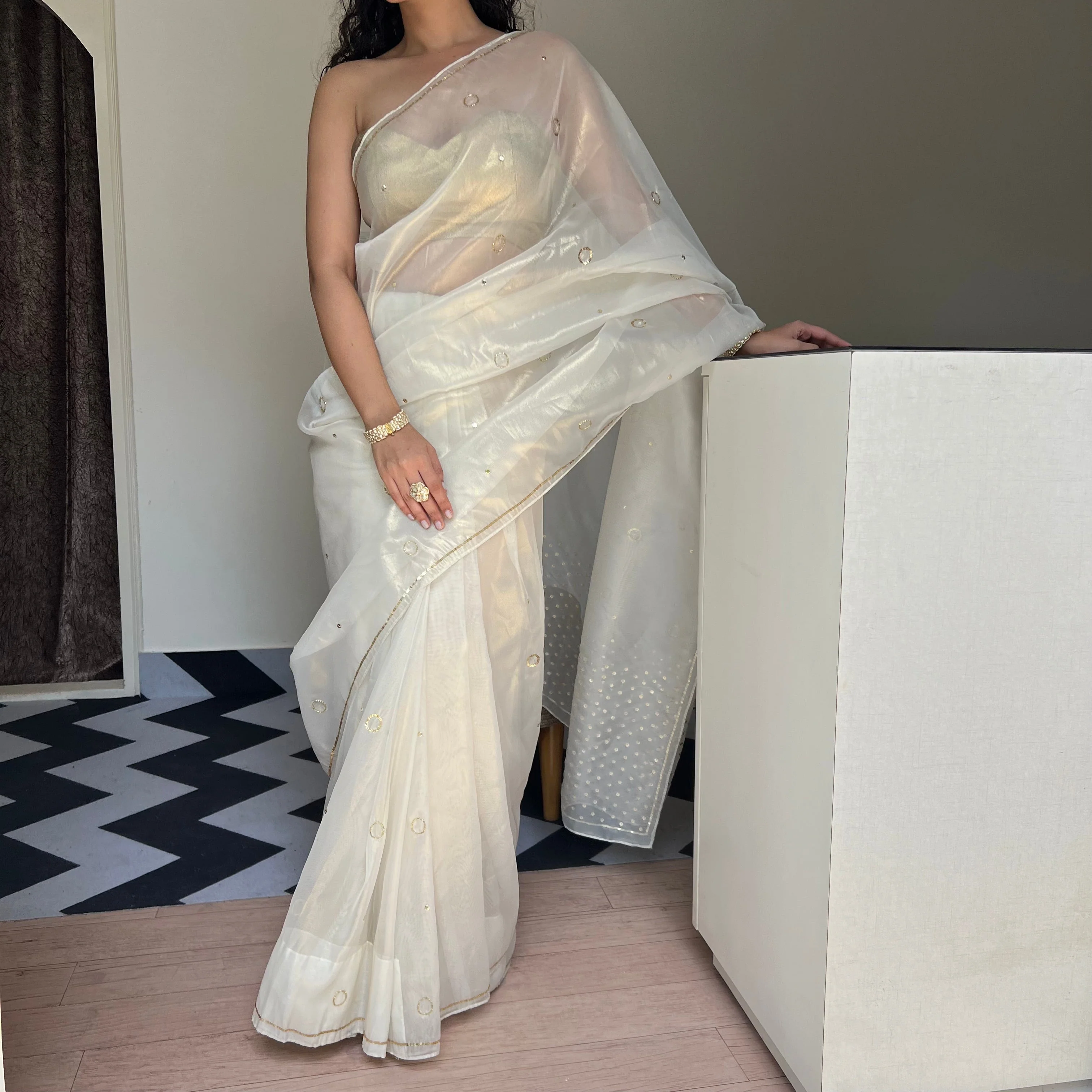 Ivory Grace Tissue Saree - Woolfily