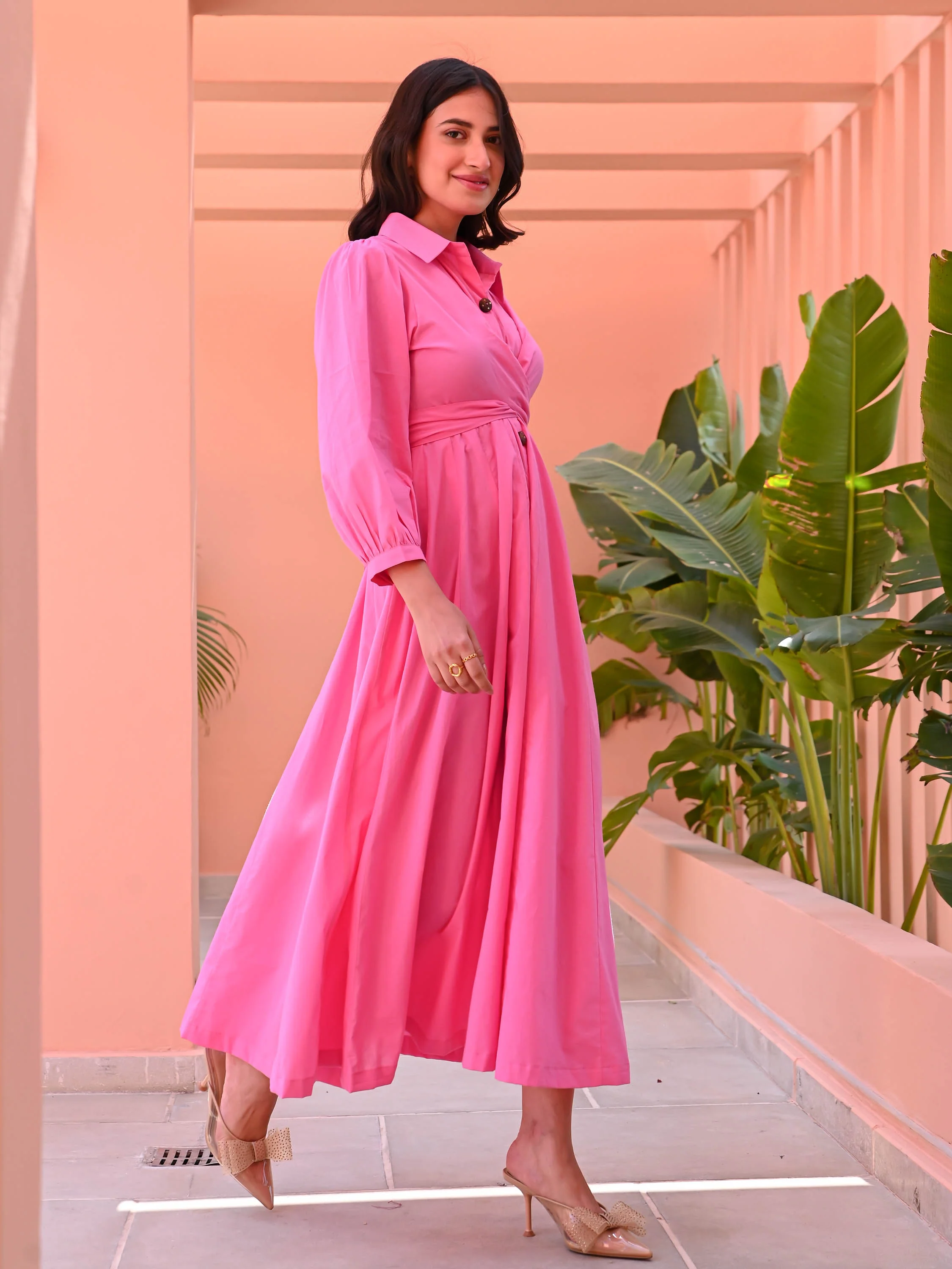 Bubblegum Pink Cotton Shirt Dress - Woolfily