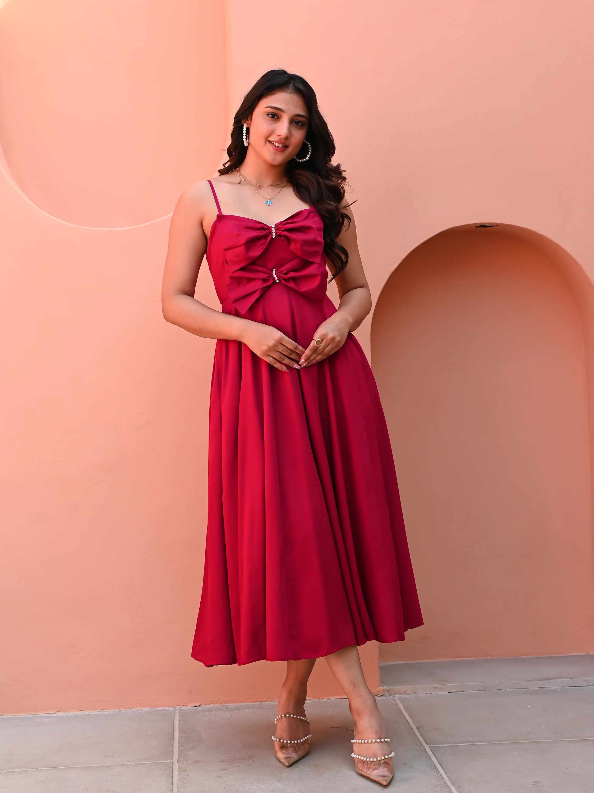 Elegant Maroon Evening Dress - Woolfily