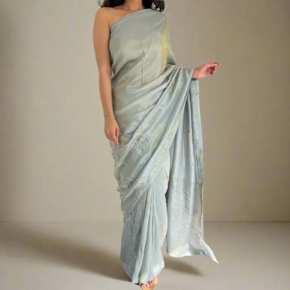 Ash Charm Tissue Saree - Woolfily