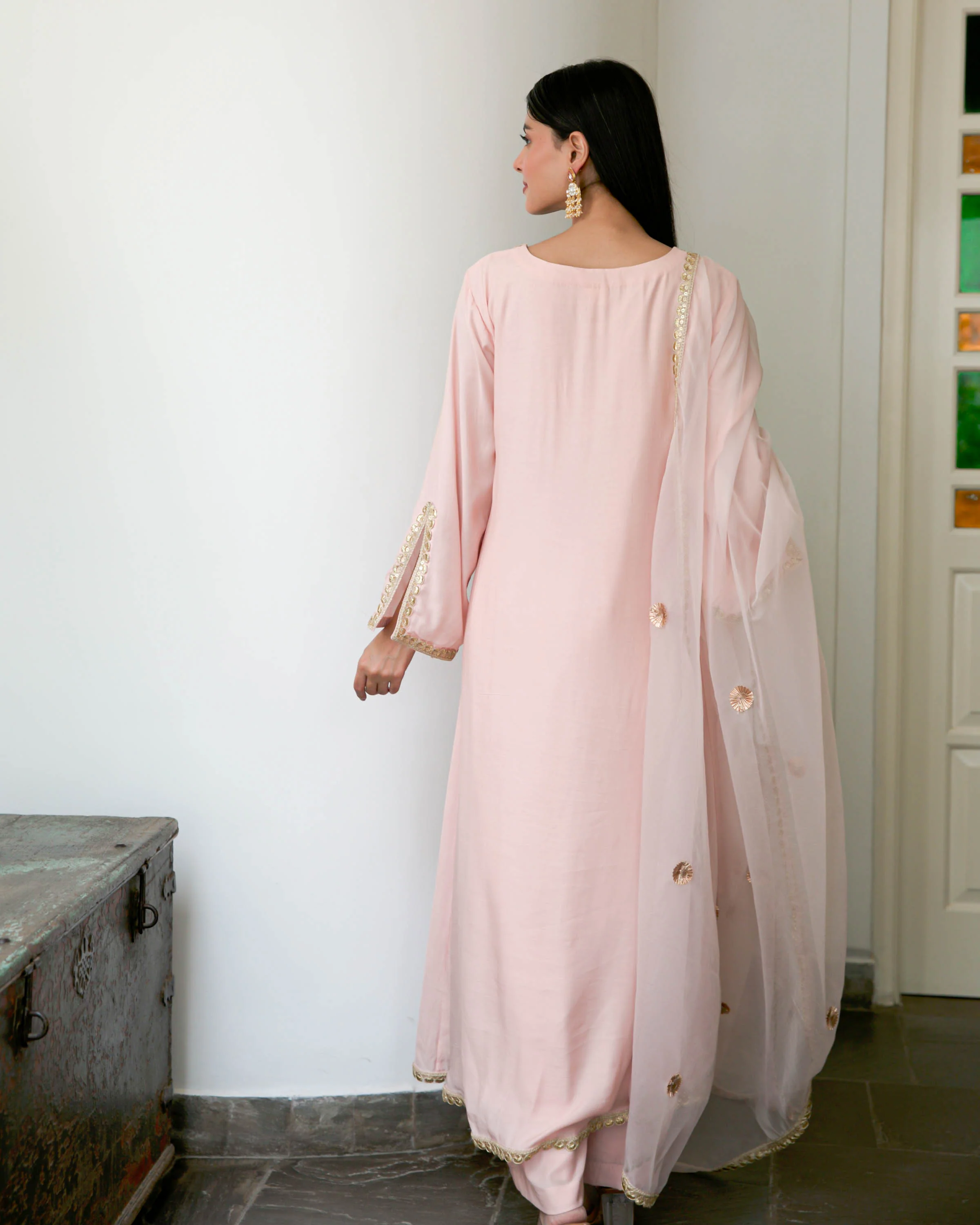 Light Pink Cotton Silk Suit Ste - Woolfily