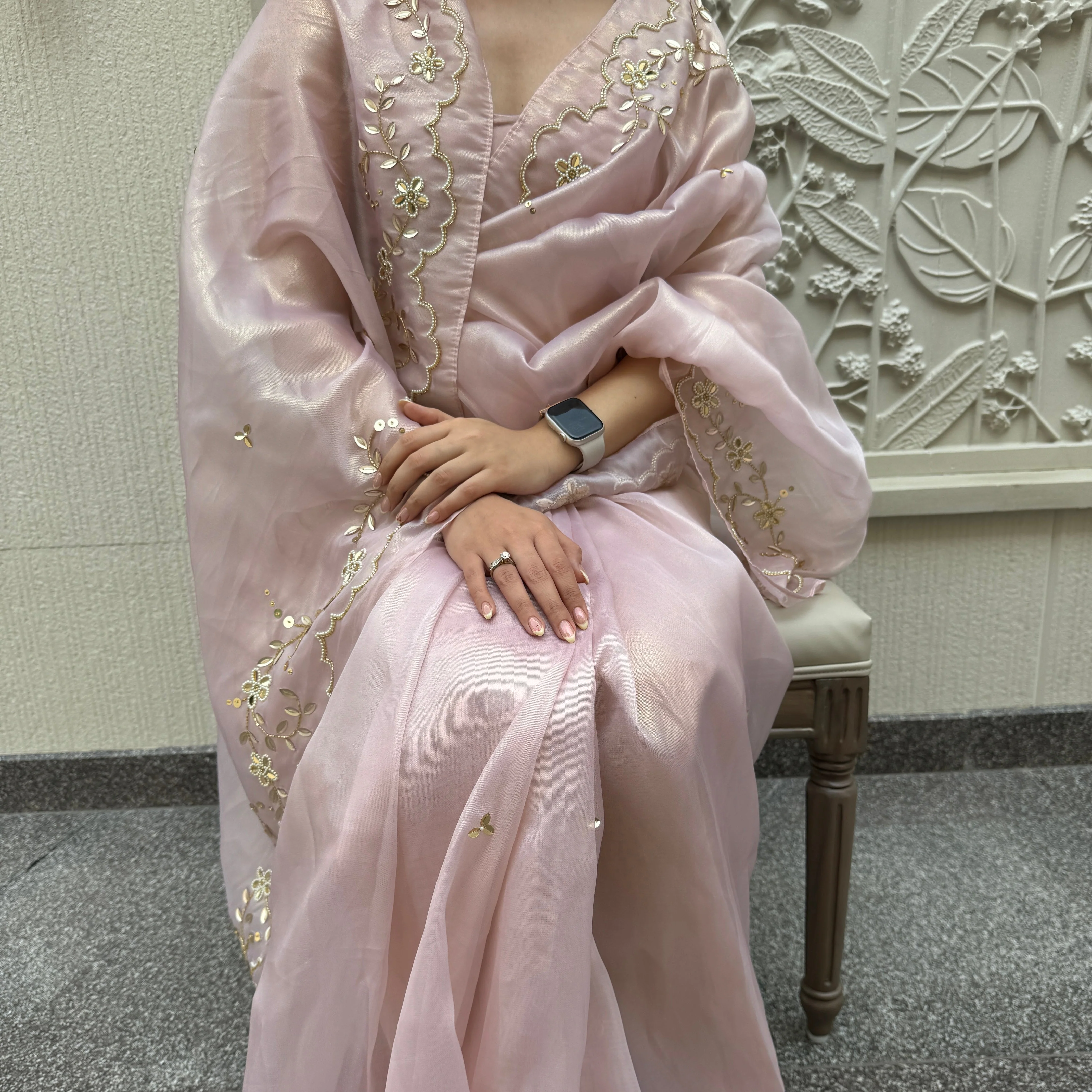 Baby Pink Shimmer Saree - Woolfily