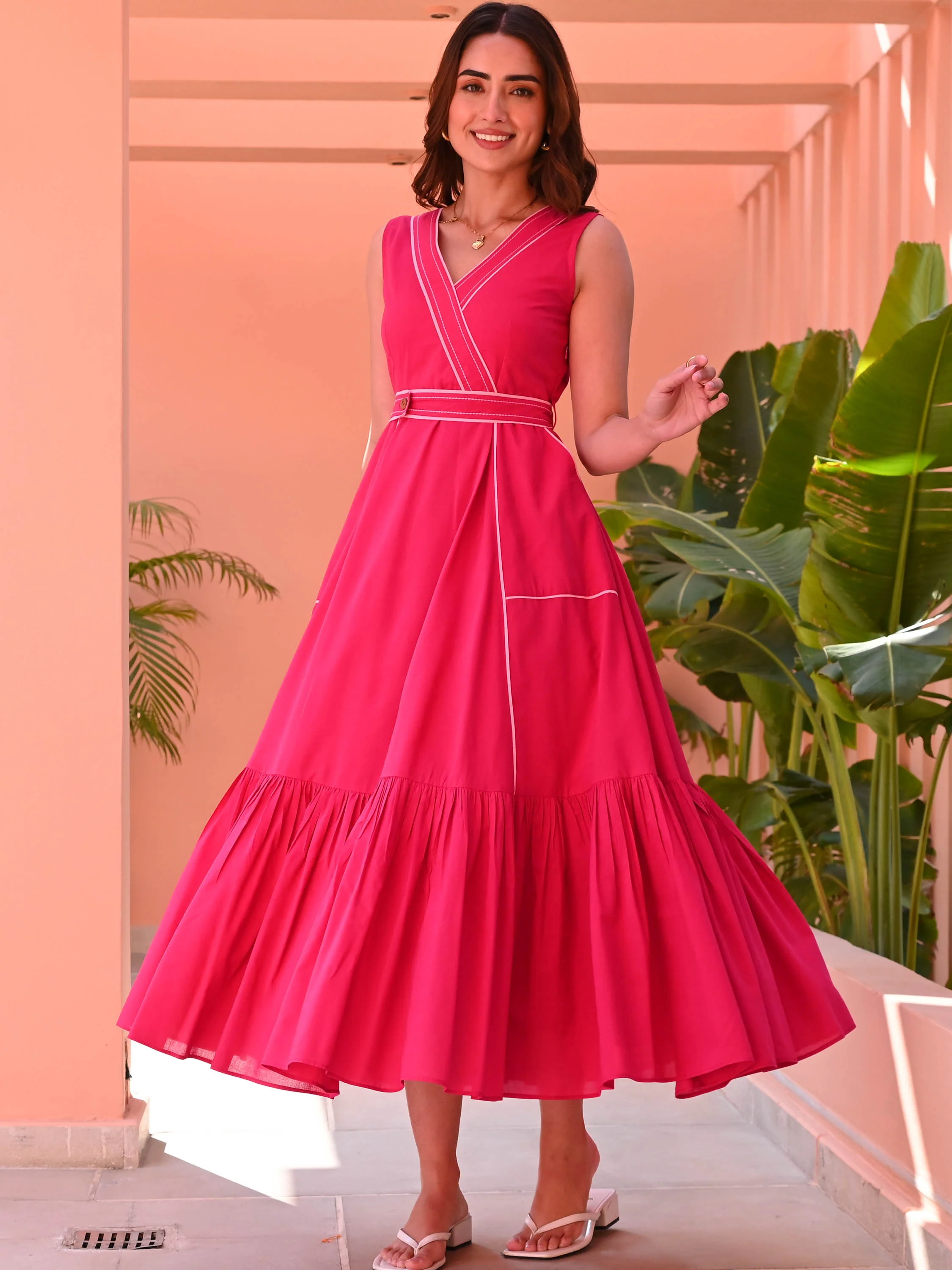 Claret Pink Cotton Dress - Woolfily