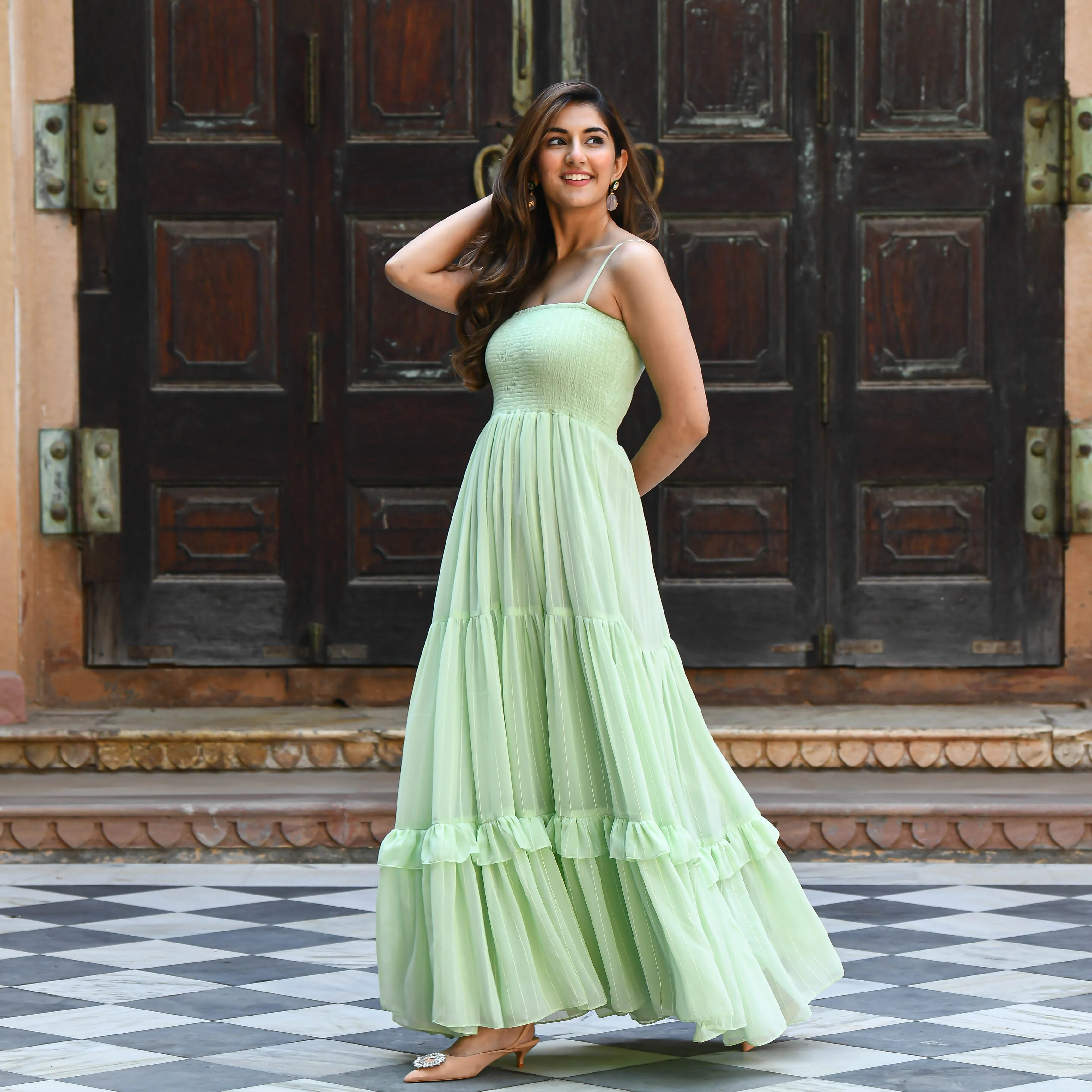Bunaai Mint Green Sequin Maxi Dress - Woolfily