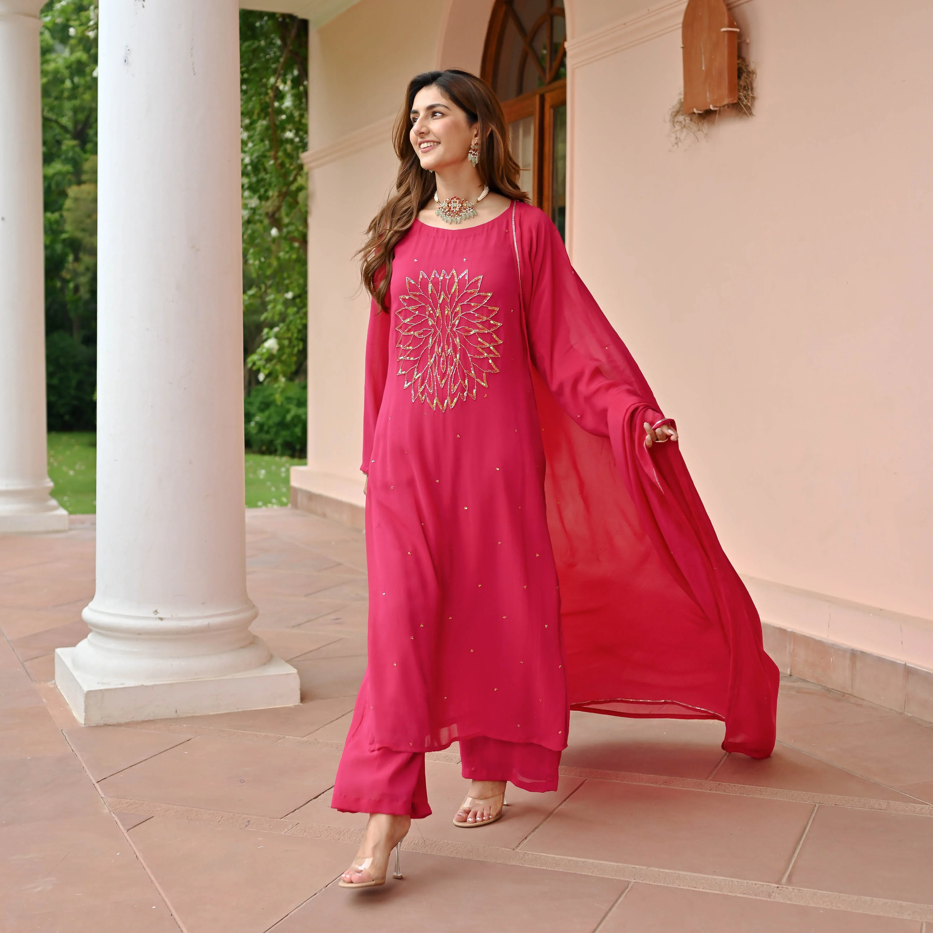 Pink Charm Georgette Suit Set - Woolfily