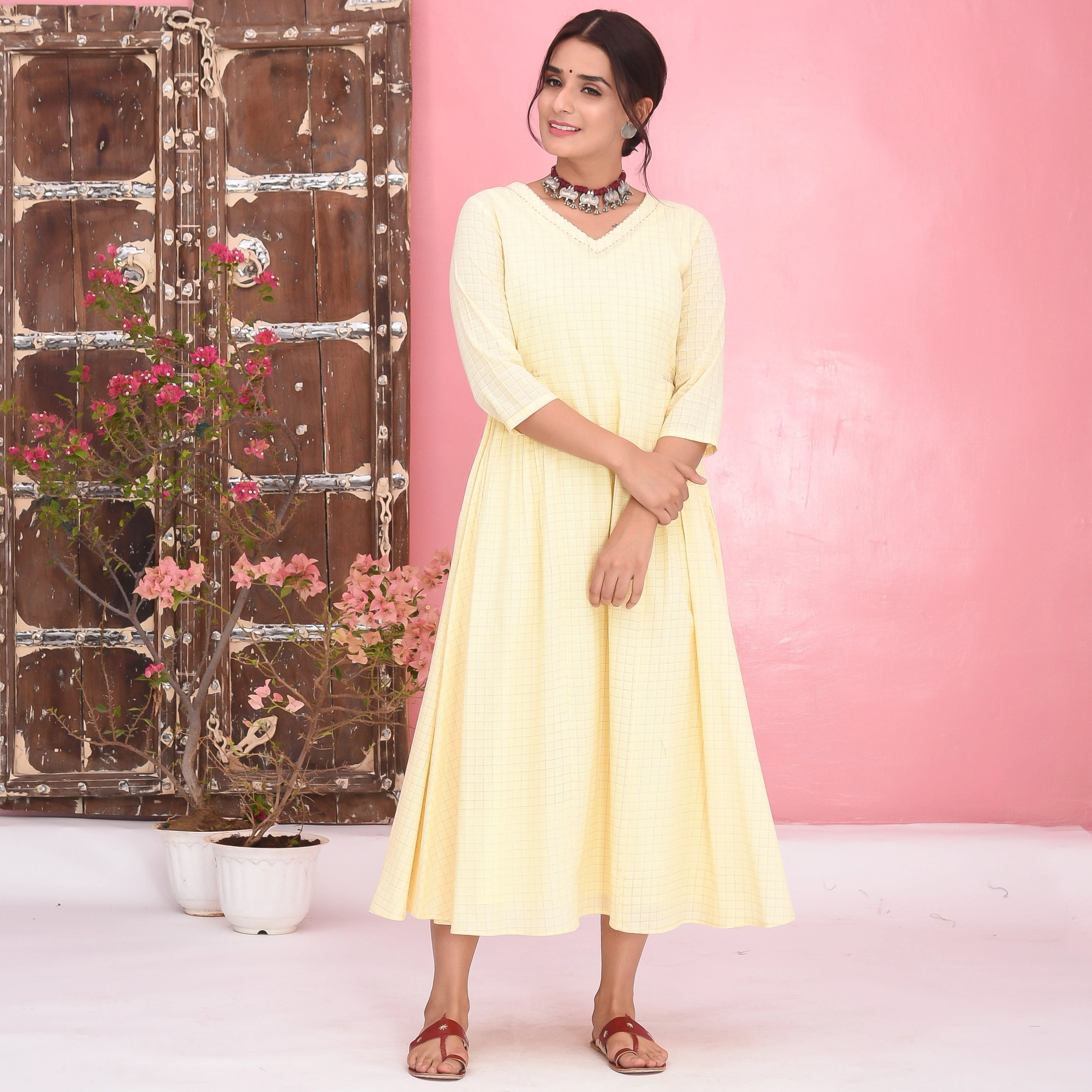 Bunaai Light Yellow Cotton Dress - Woolfily