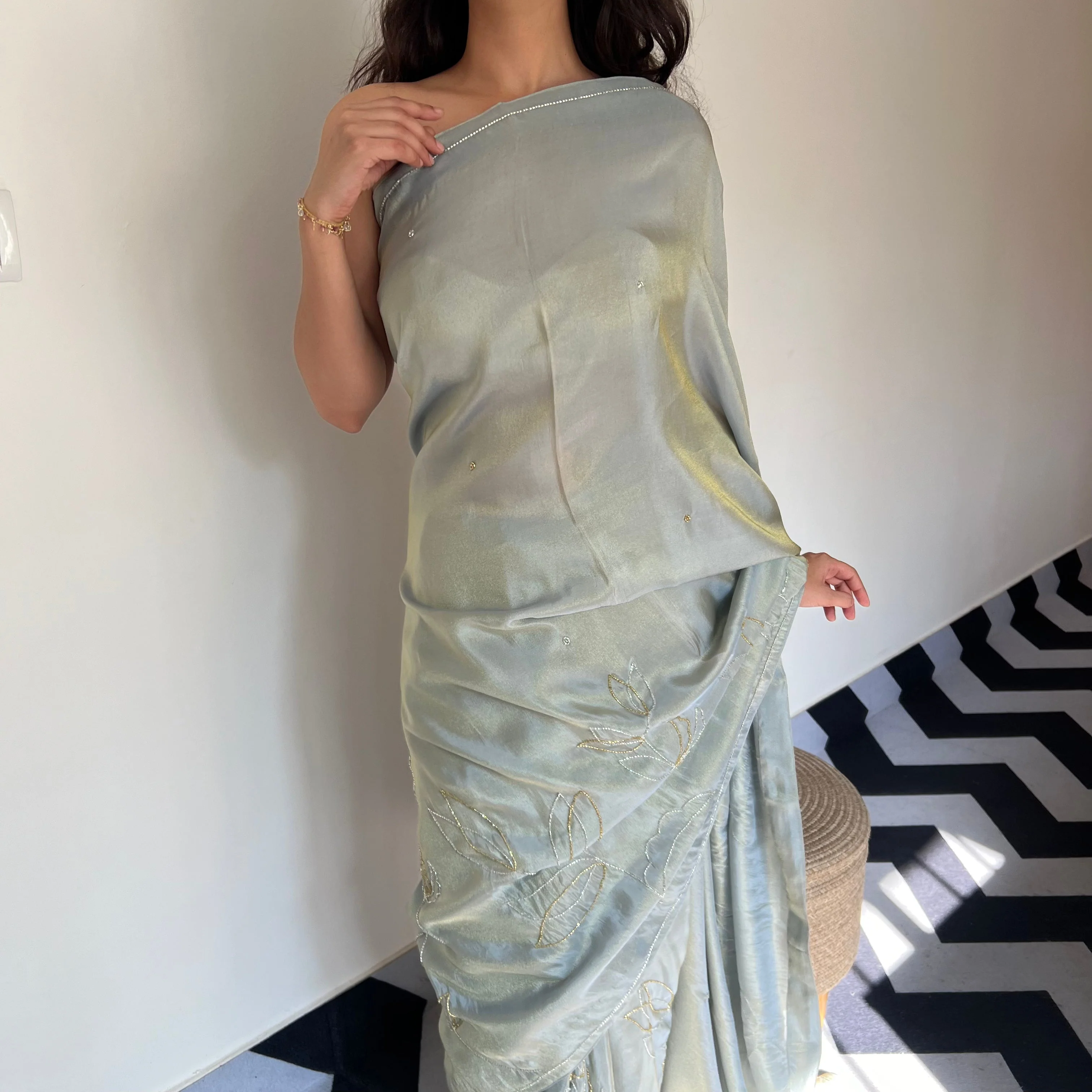 Ash Charm Tissue Saree - Woolfily