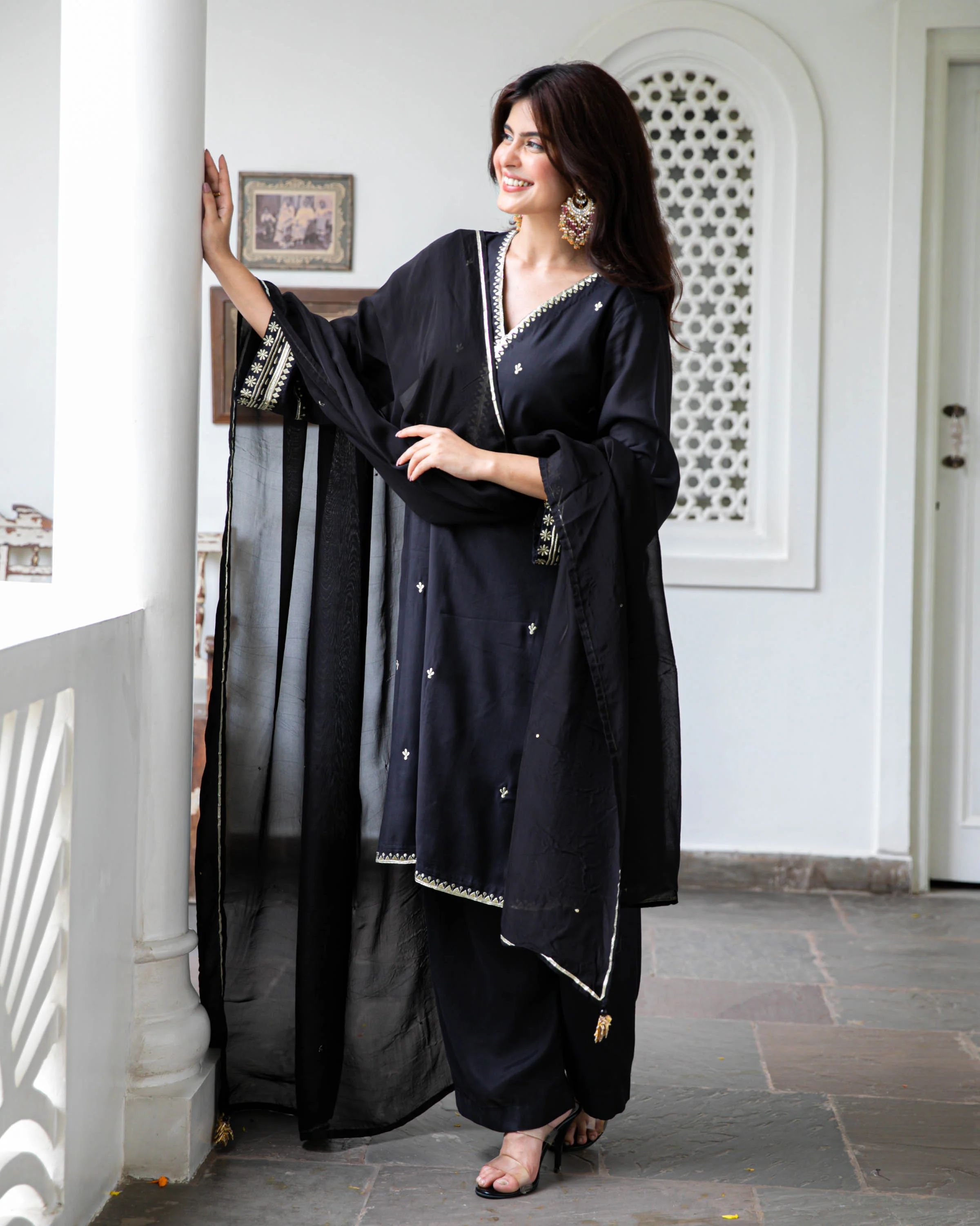 Black Gold Embroidered Suit Set - Woolfily
