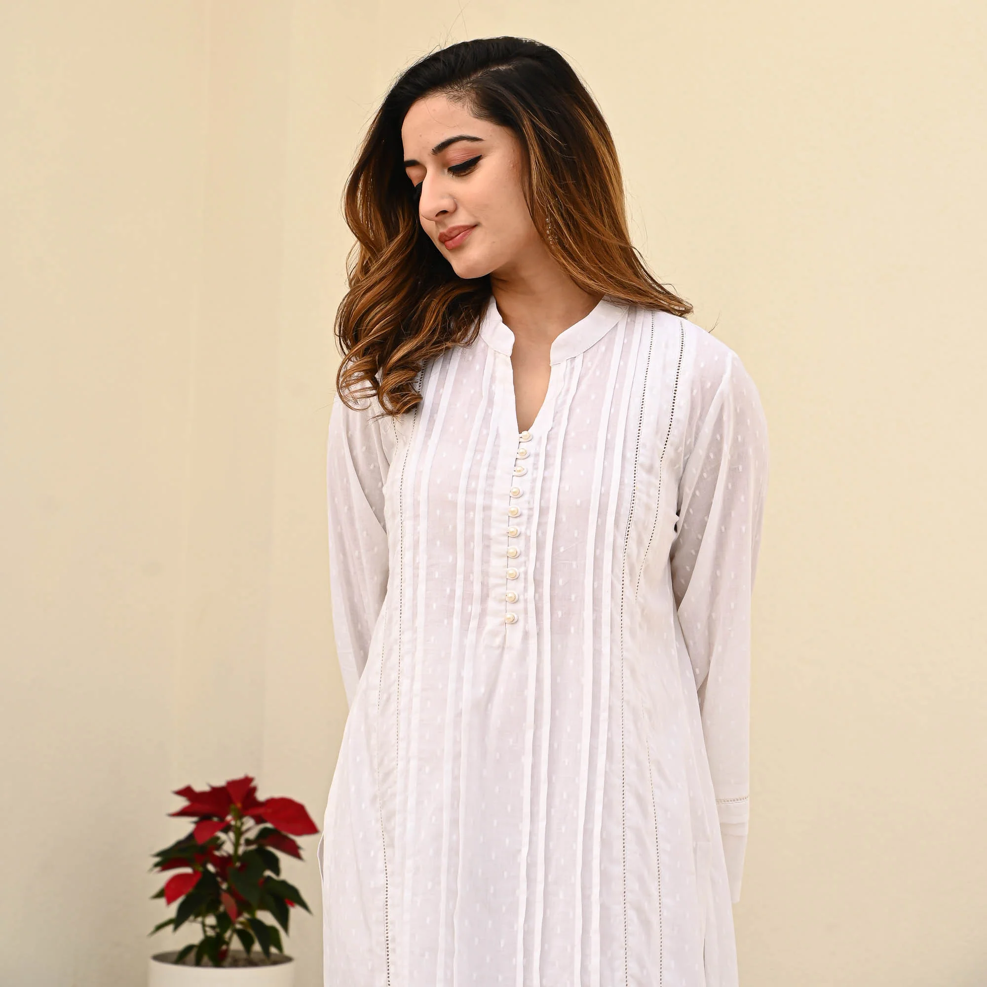 Bunaai White Cotton Dobby Coord Set - Woolfily