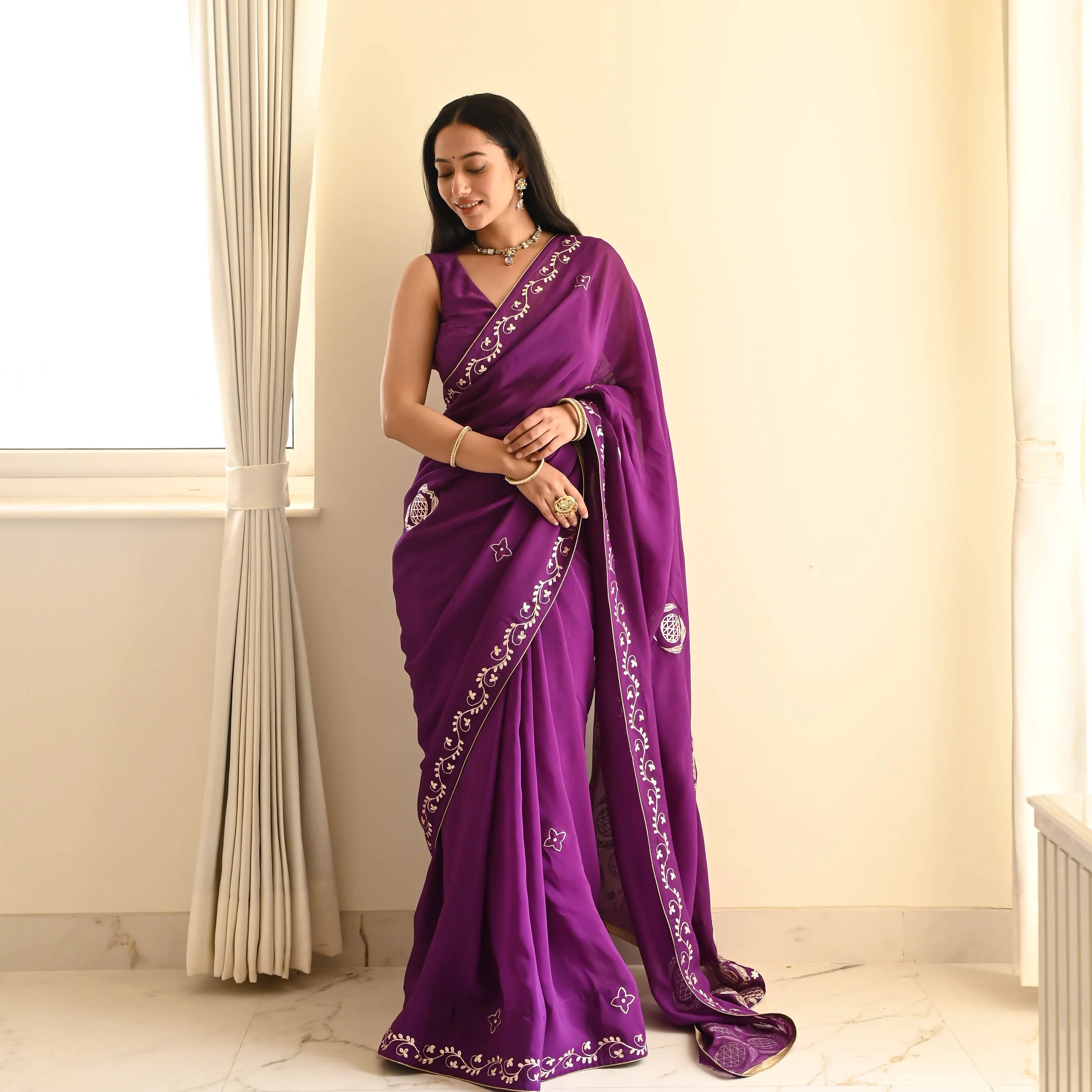 Royal Purple Organza Saree - Woolfily