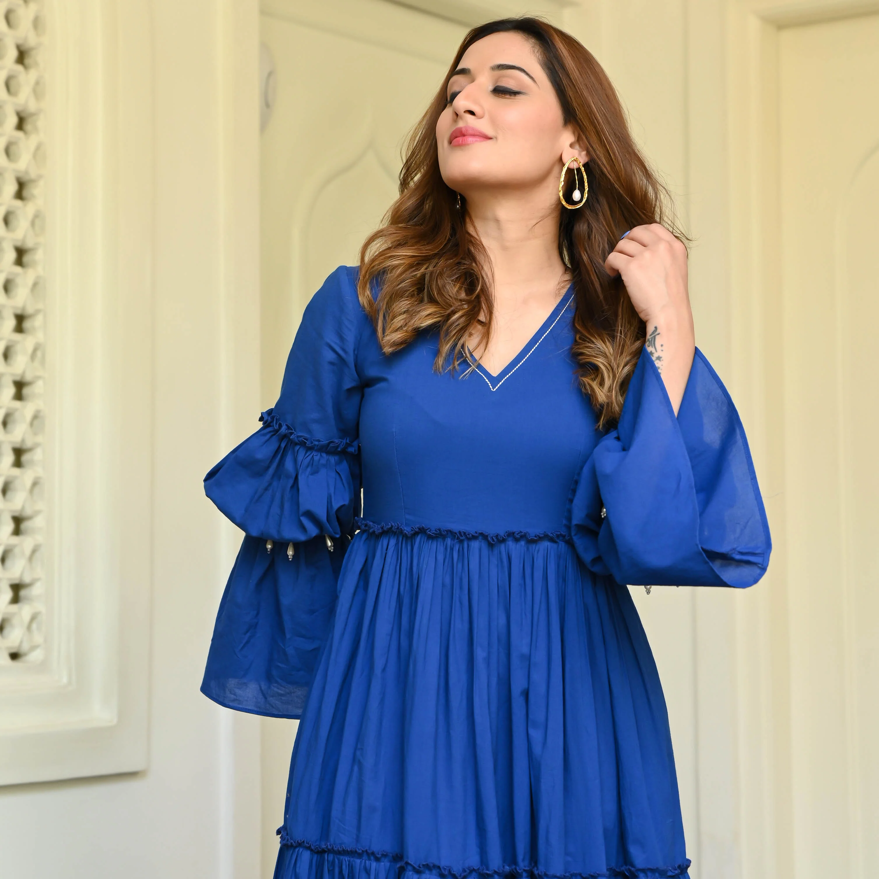 Bunaai Lapis Blue Cotton Dress - Woolfily