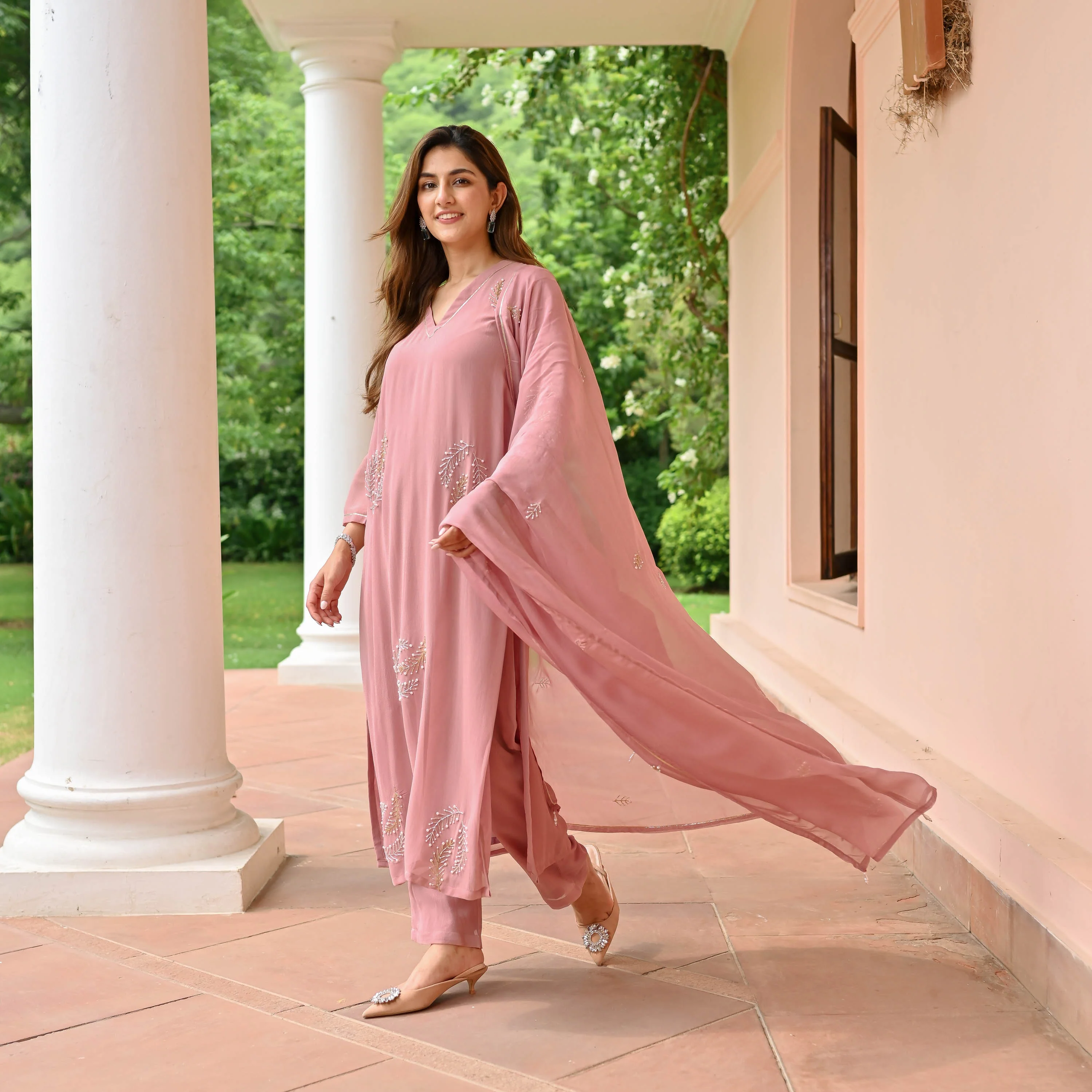 Pure Mauve Georgette Suit Set - Woolfily