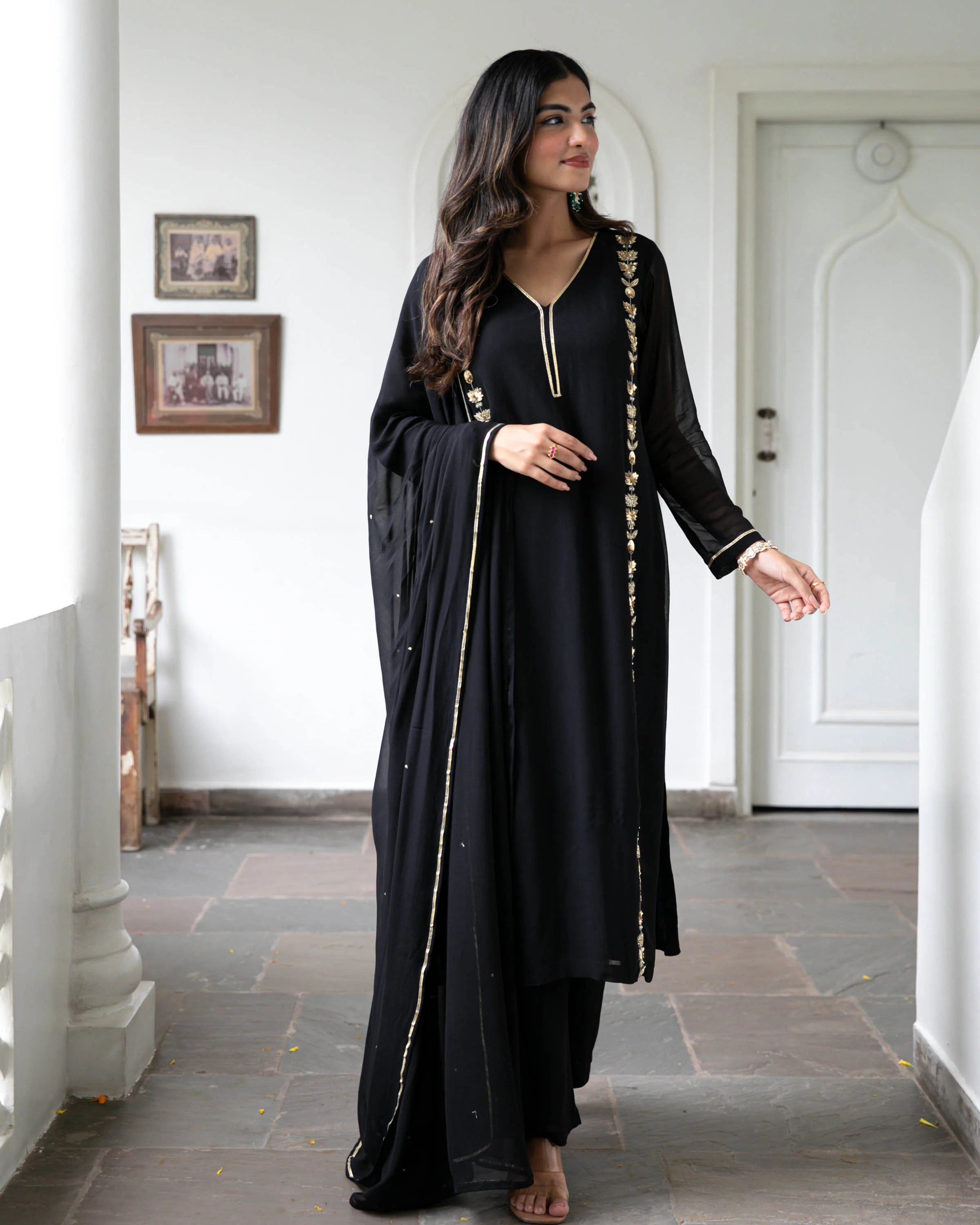 Black Hand Embroideres Suit Set - Woolfily