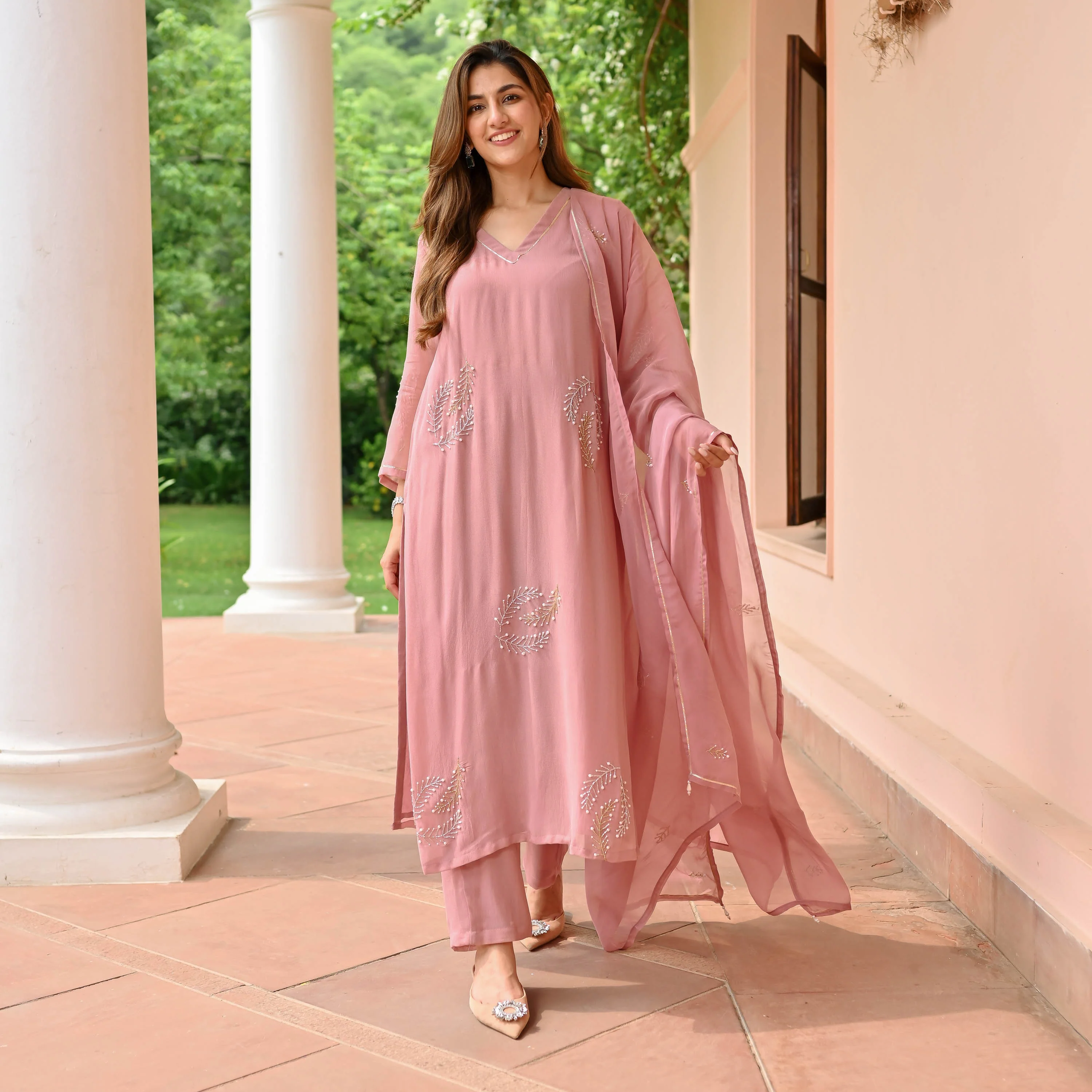 Pure Mauve Georgette Suit Set - Woolfily