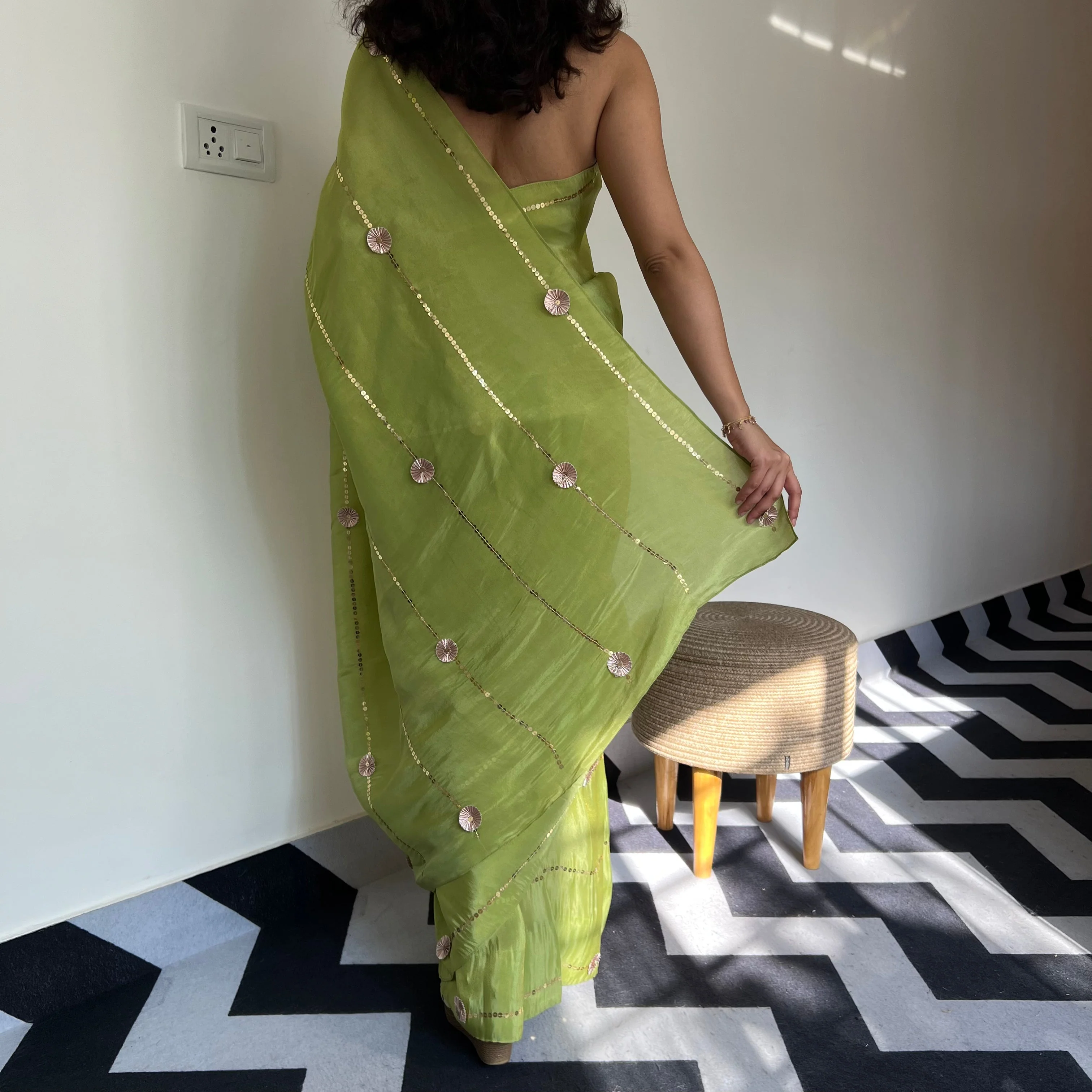 Mossy Charm Tissue Saree - Woolfily