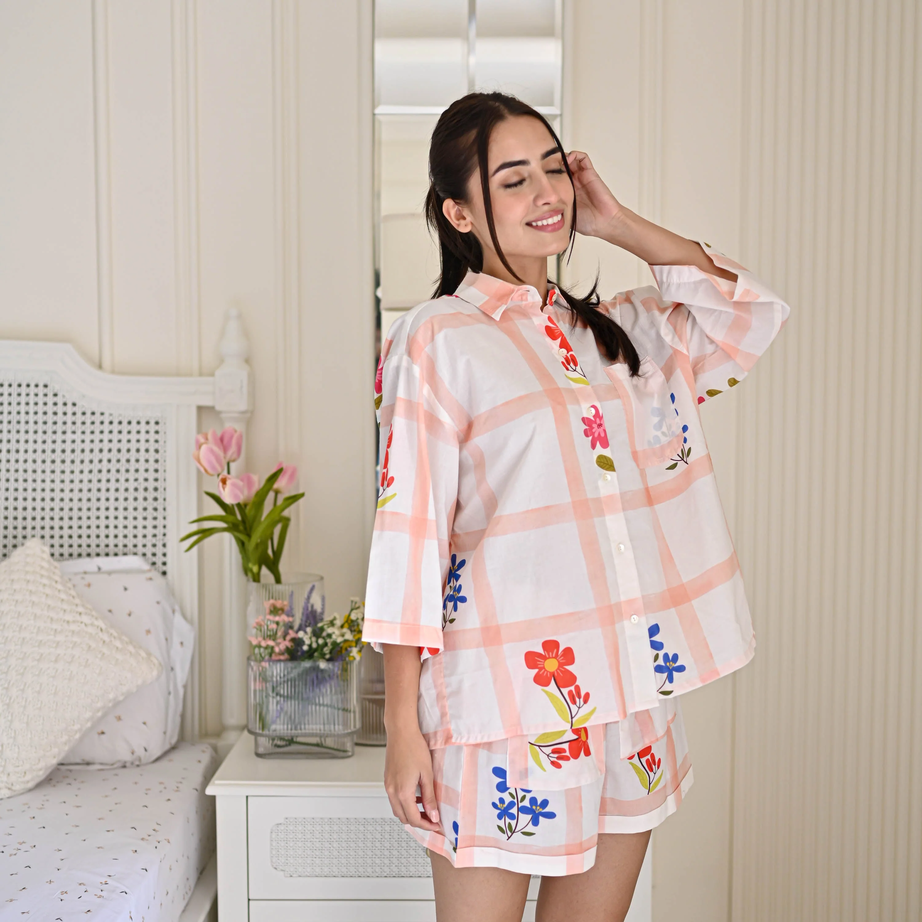 Floral Stripes Shorts Set - Woolfily