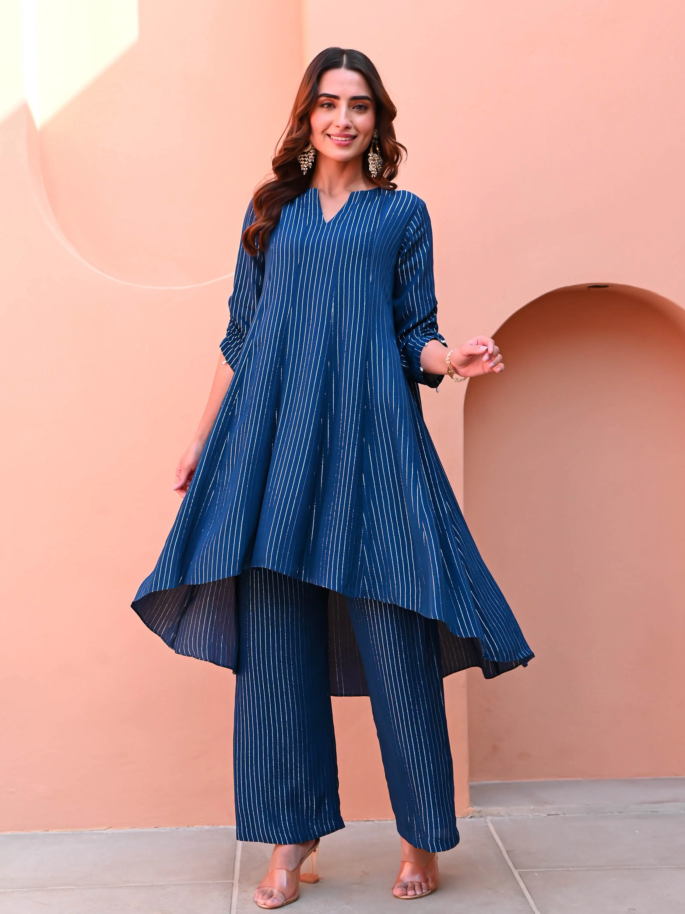Blue Georgette Lurex Kurta Set - Woolfily