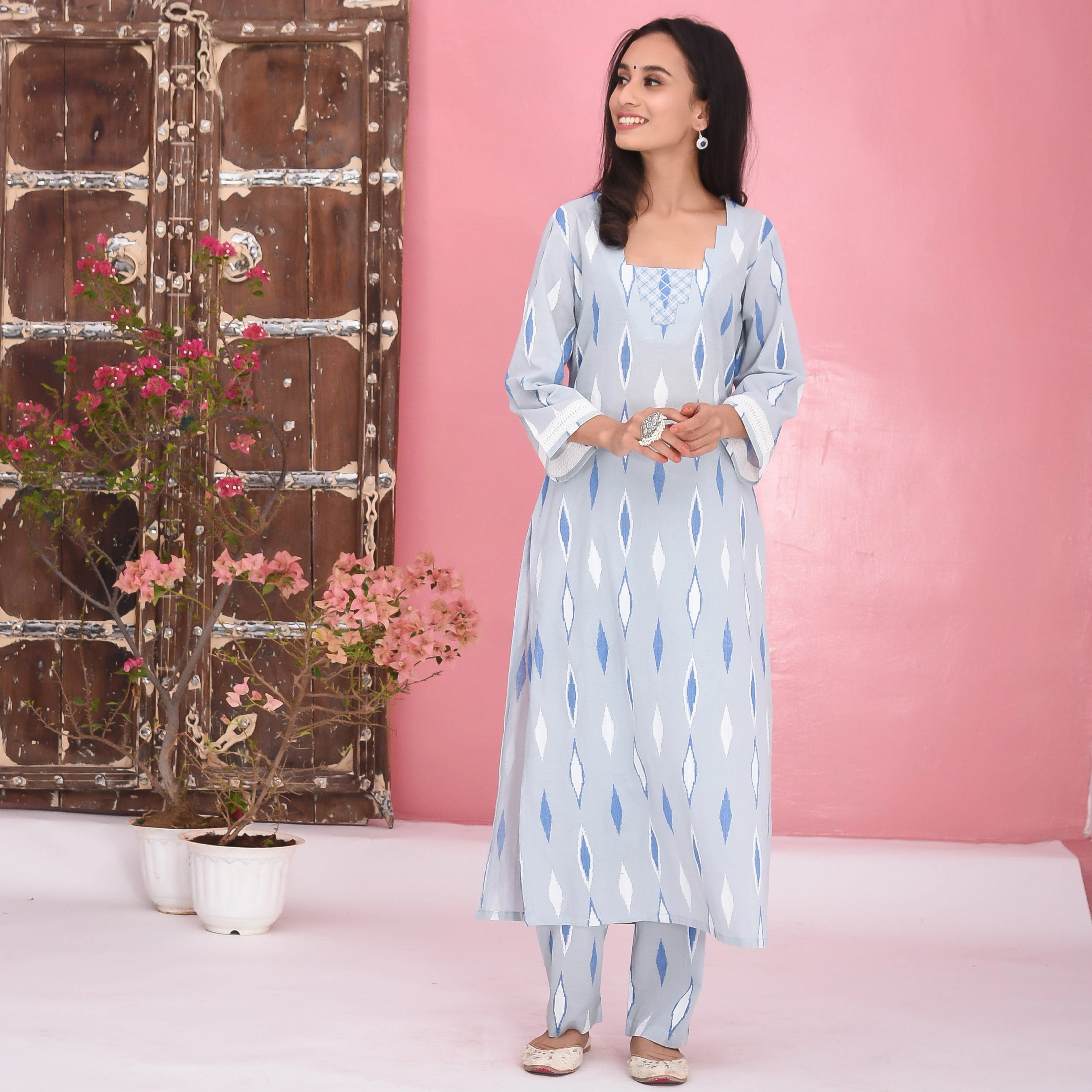 Bunaai Light Grey Cotton Kurta Set - Woolfily