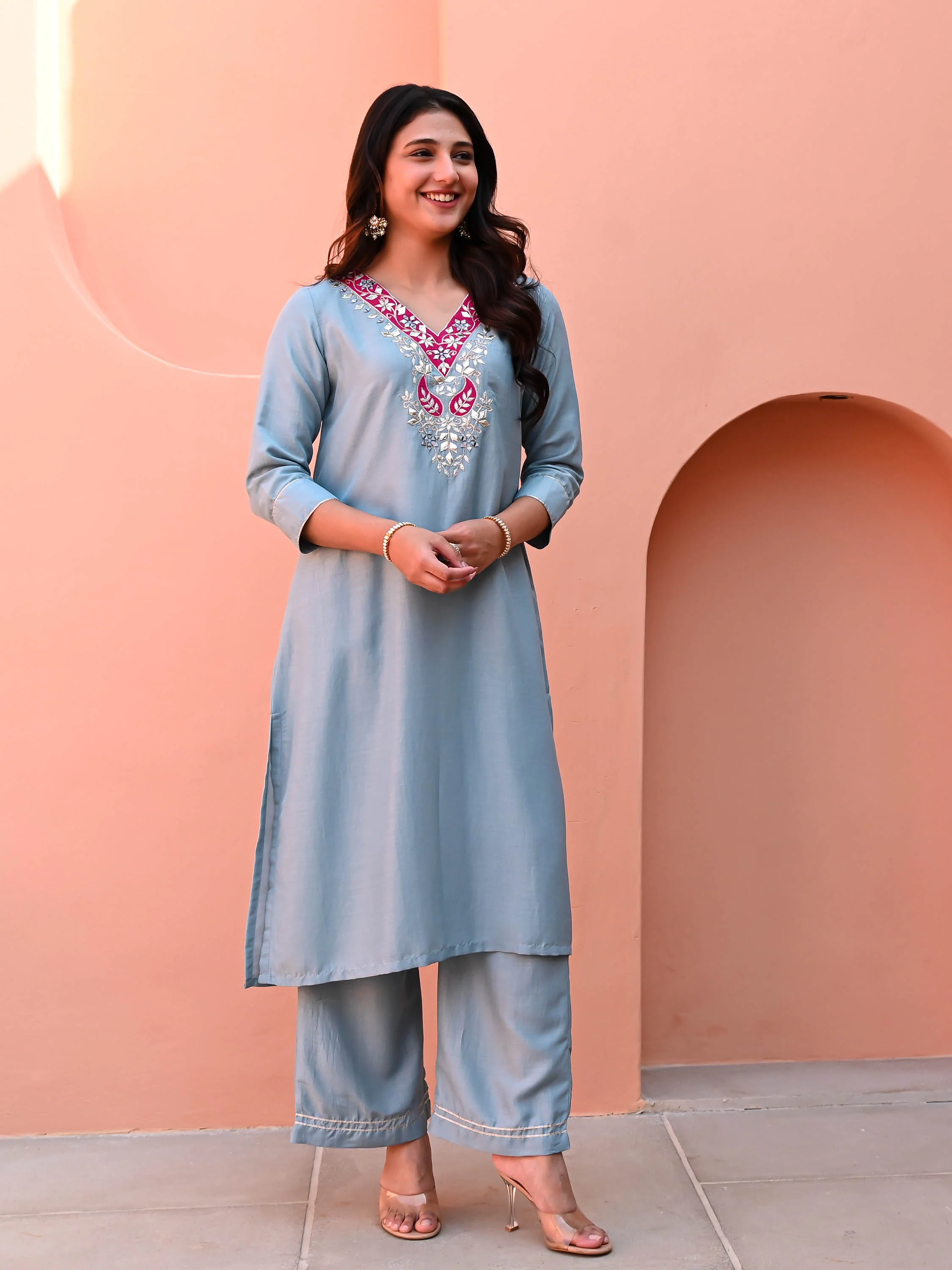 Galaxy Blue Silk Kurta Set - Woolfily