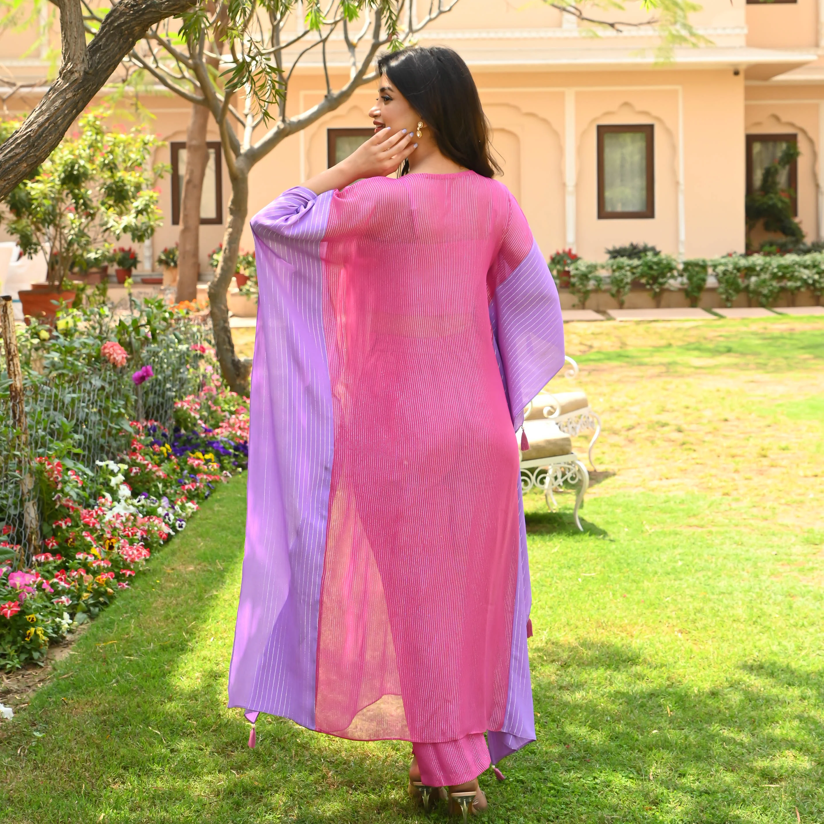 Lilac Pink Lurex Kaftan Set - Woolfily