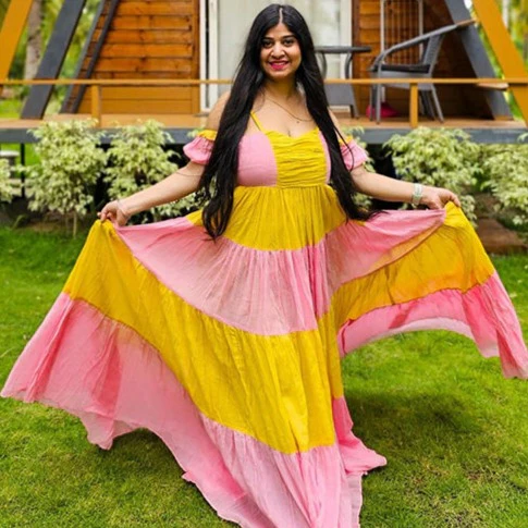 Bunaai Amelia Pink Yellow Maxi Dress - Woolfily