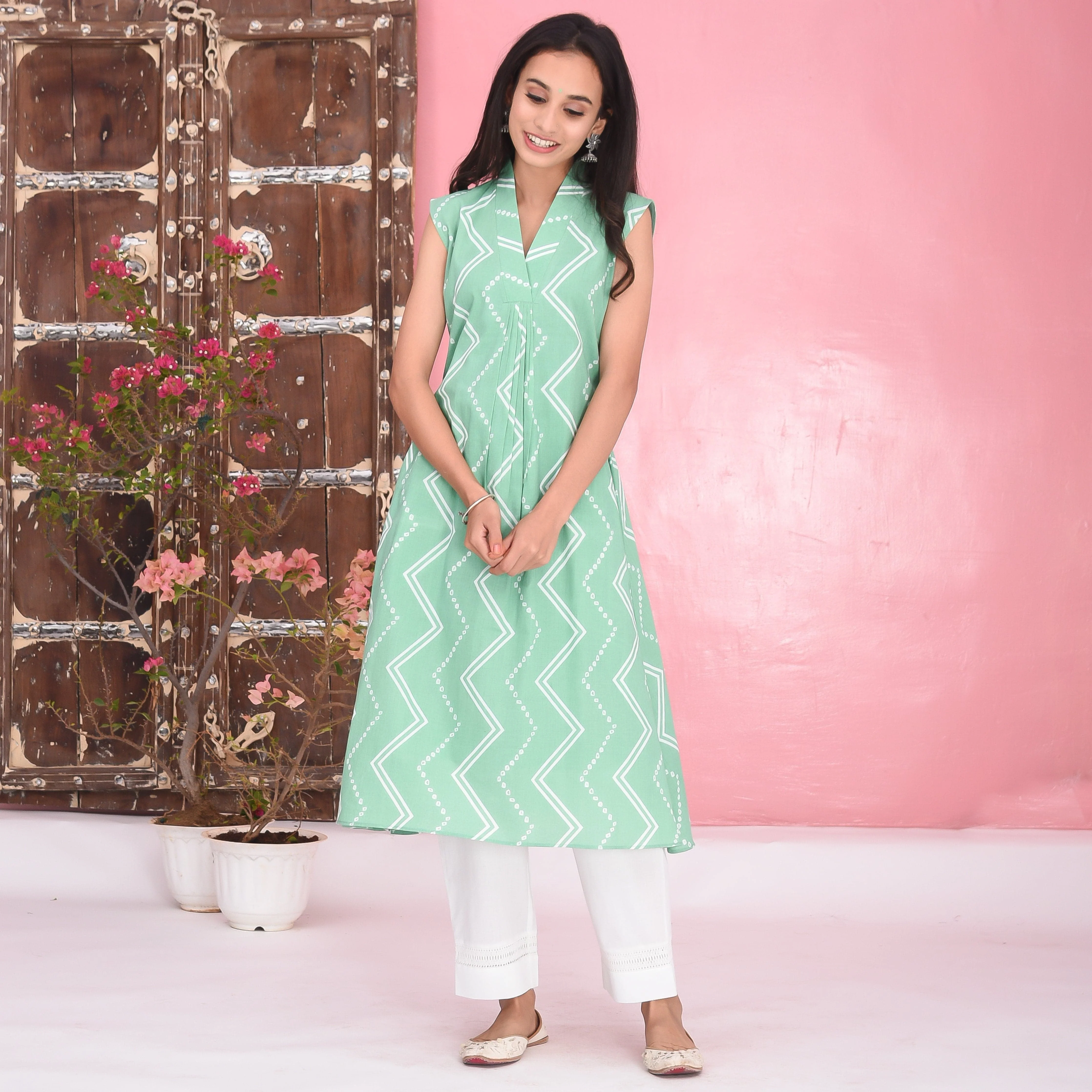 Light Green Cotton Kurta Set - Woolfily