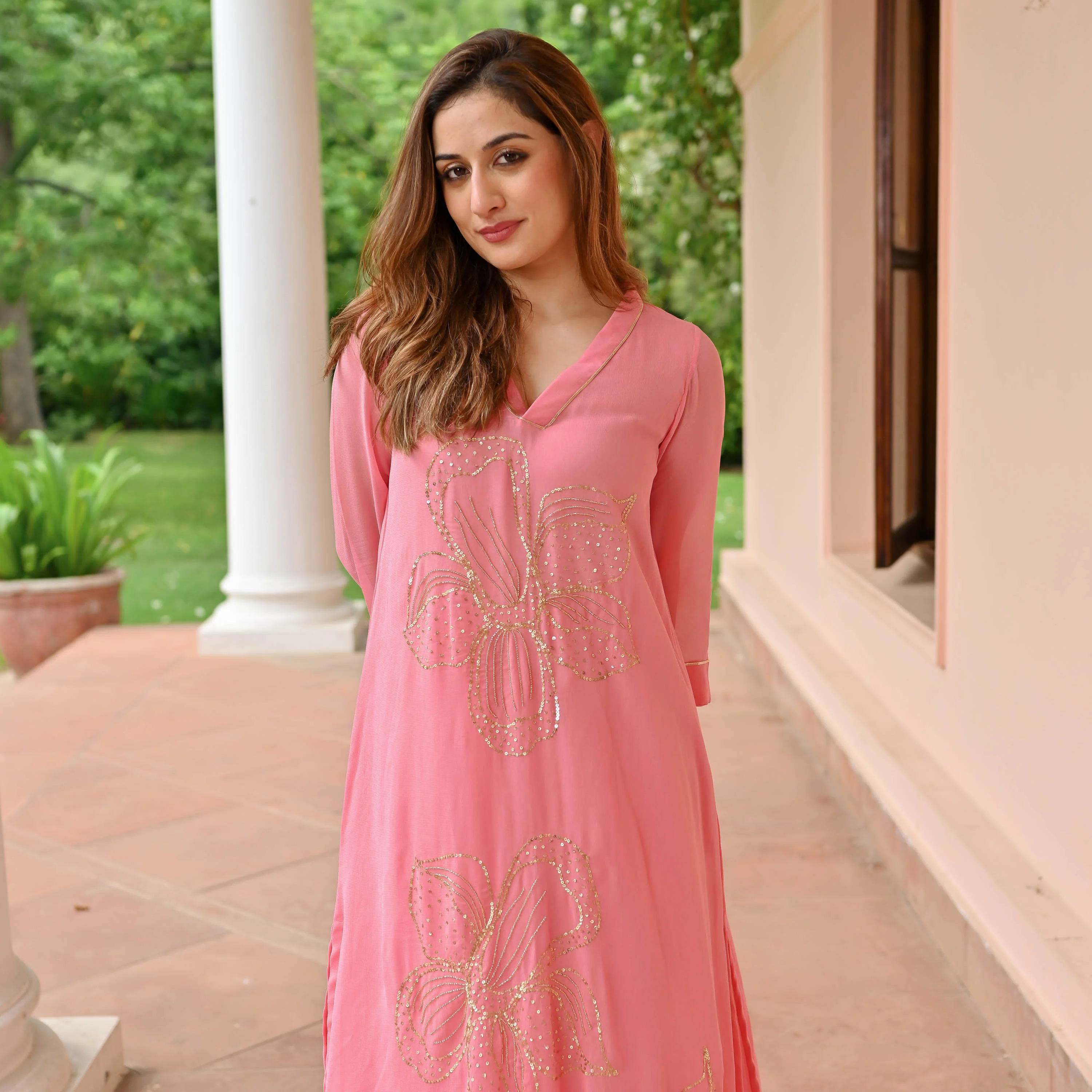Blush Glow Georgette Kurta Set - Woolfily