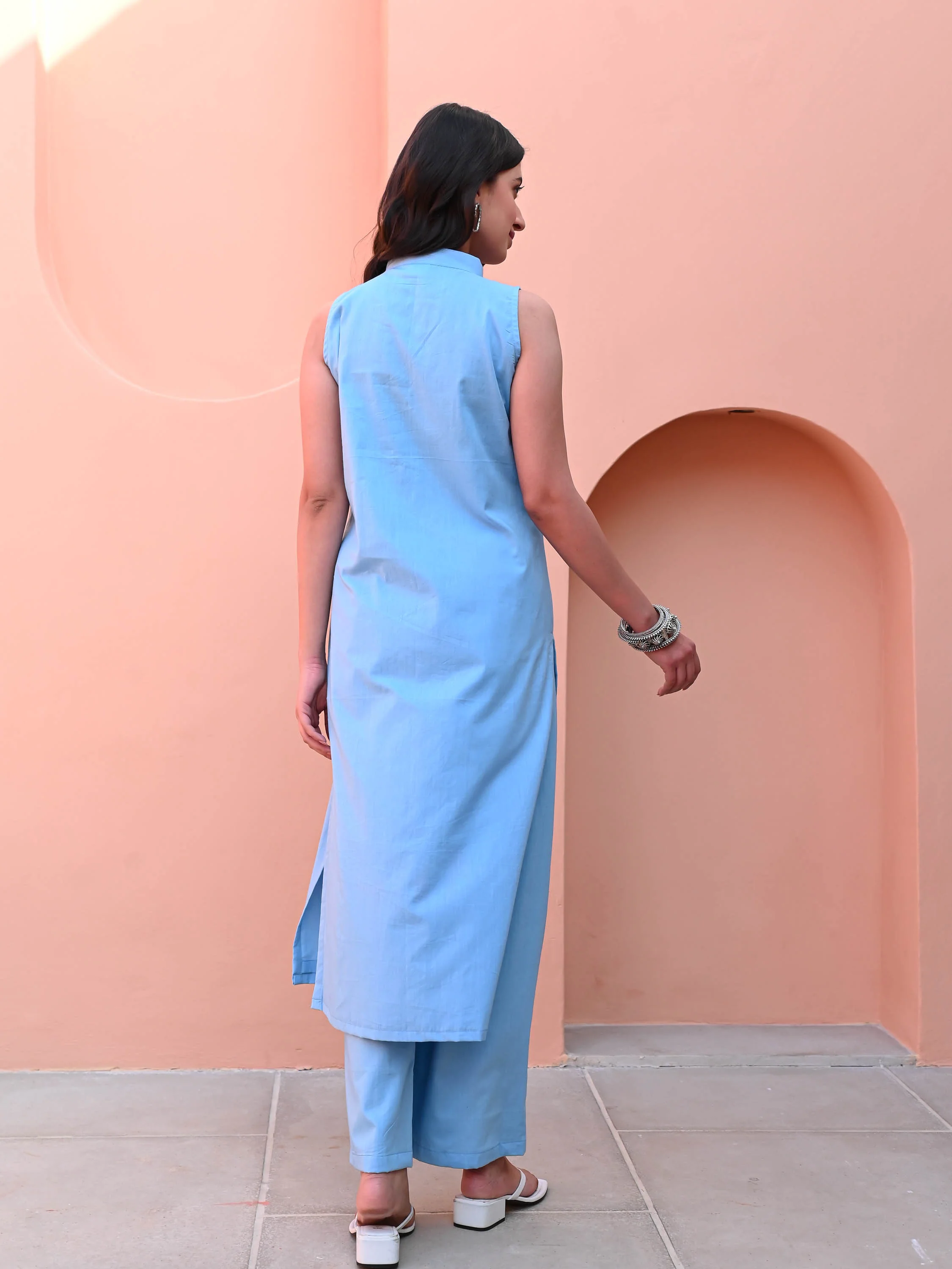 Powder Blue Embroidered Kurta Set - Woolfily