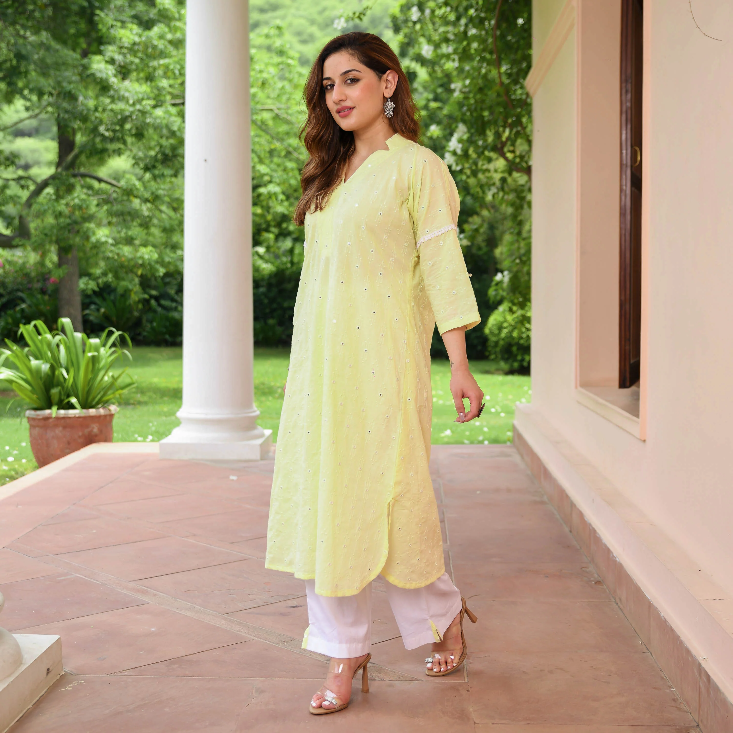 Yellow Embroidered Cotton Kurta Pants - Woolfily