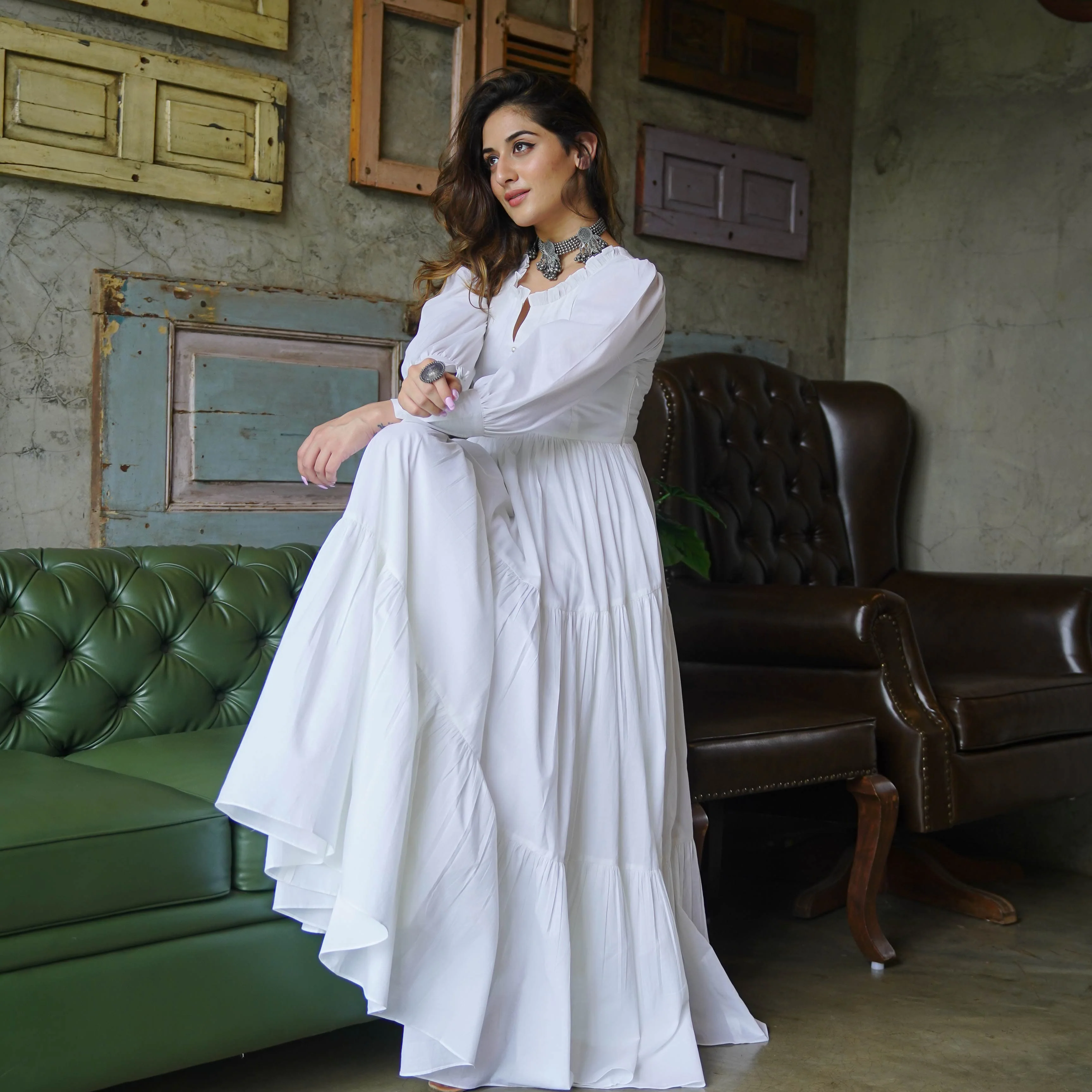 Bunaai Pure White Cotton Maxi Dress - Woolfily